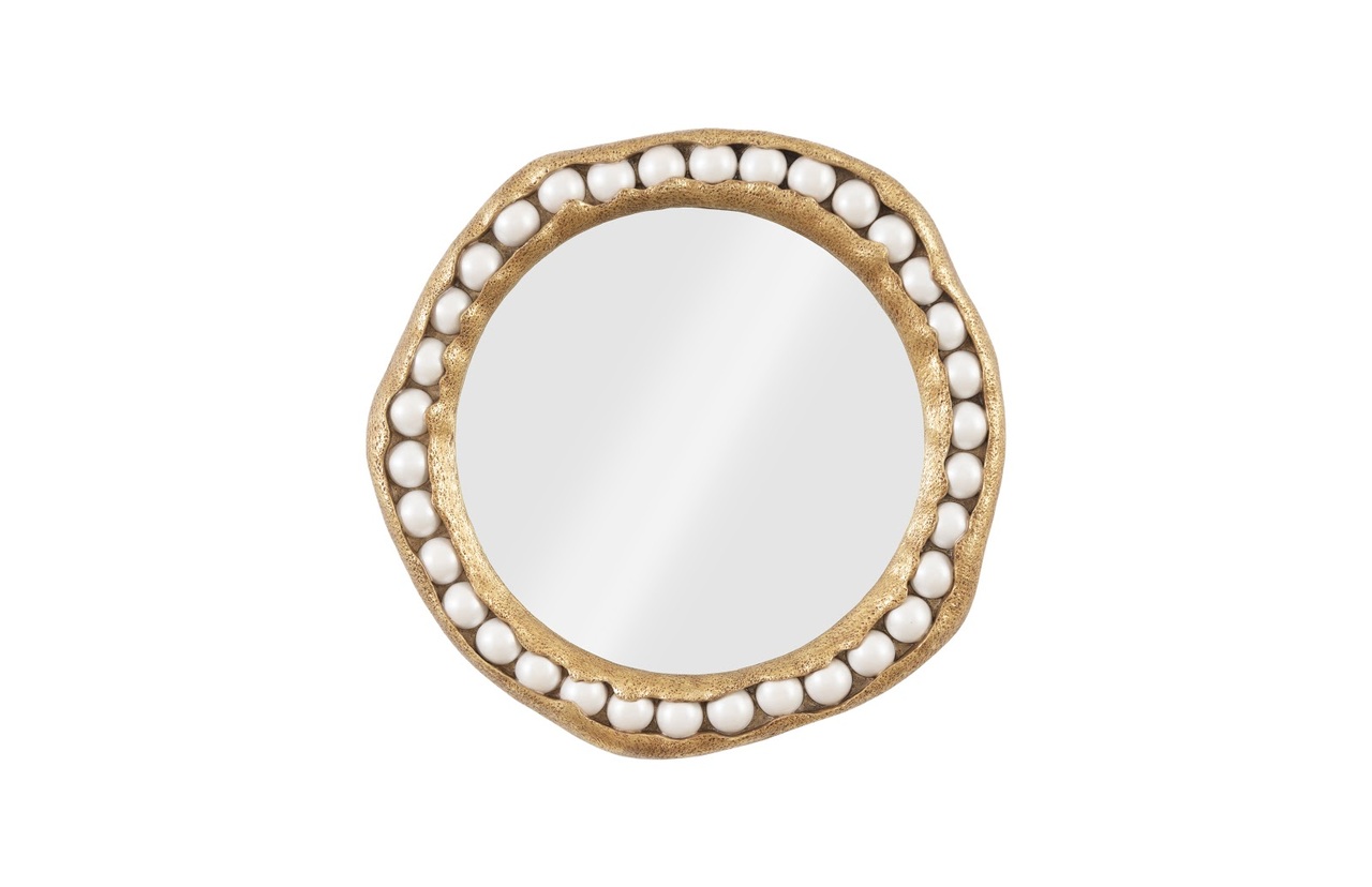 Pearl Round Wall Mirror with Frame In Gold and White by Phillips ...