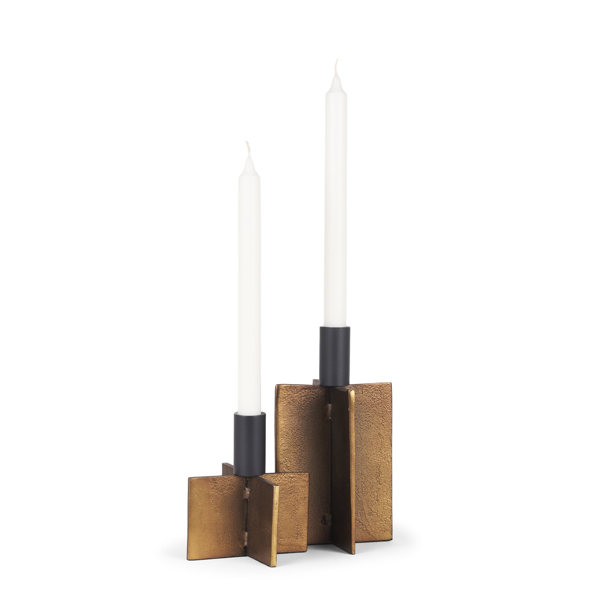 Pia Black Metal Taper Candle Holder Set of 2 In Antiqued Gold by ...