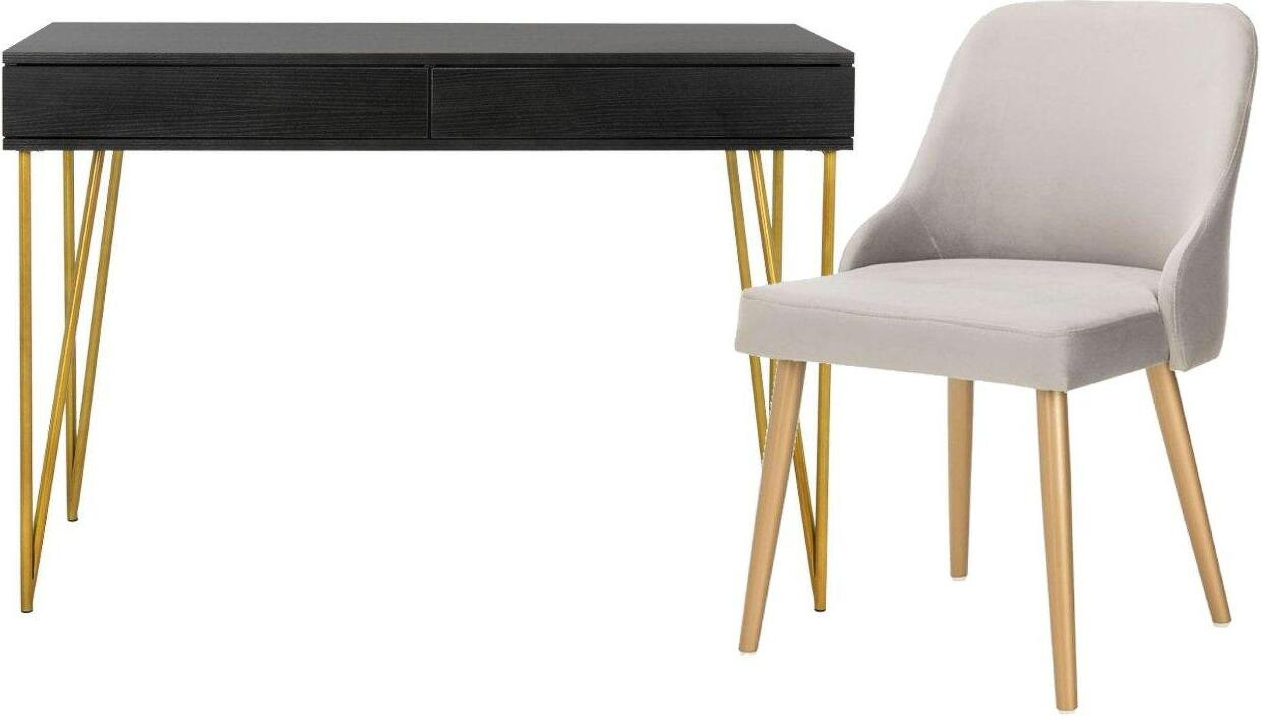 Pine Black and Gold Two Drawer Home Office Set