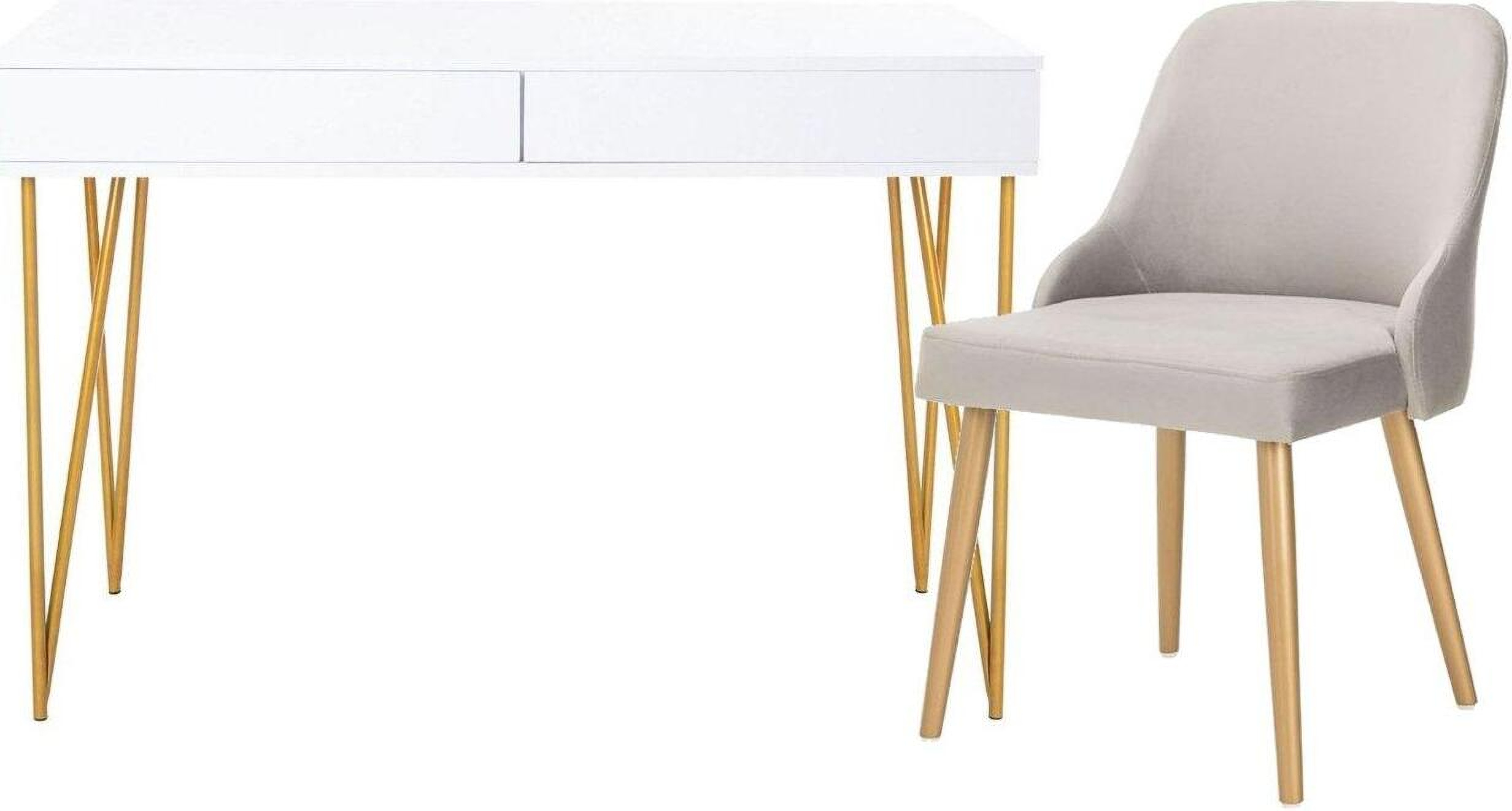 Pine White and Gold Two Drawer Home Office Set