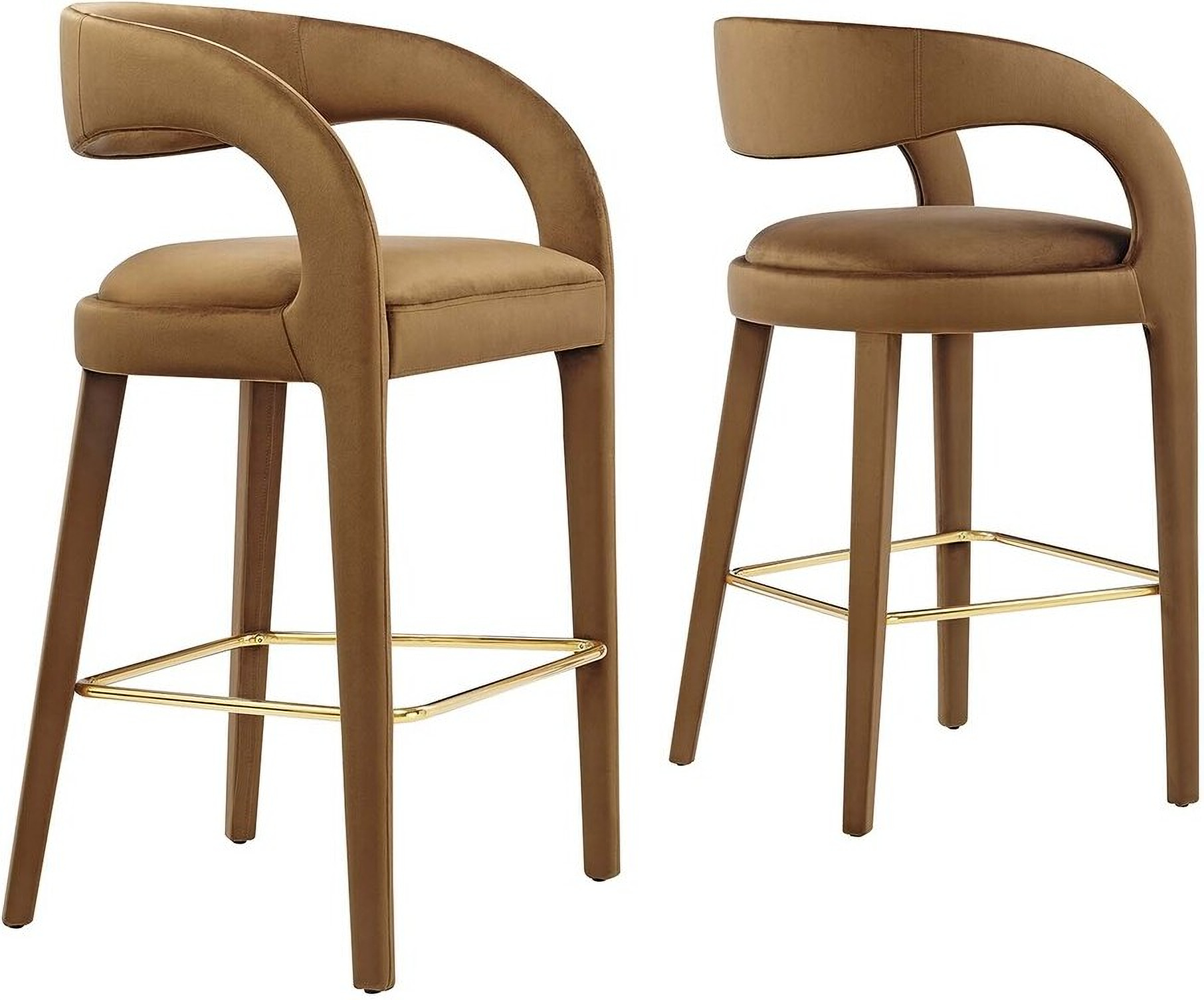 Pinnacle Performance Velvet Bar Stool Set of 2 In BrownGold