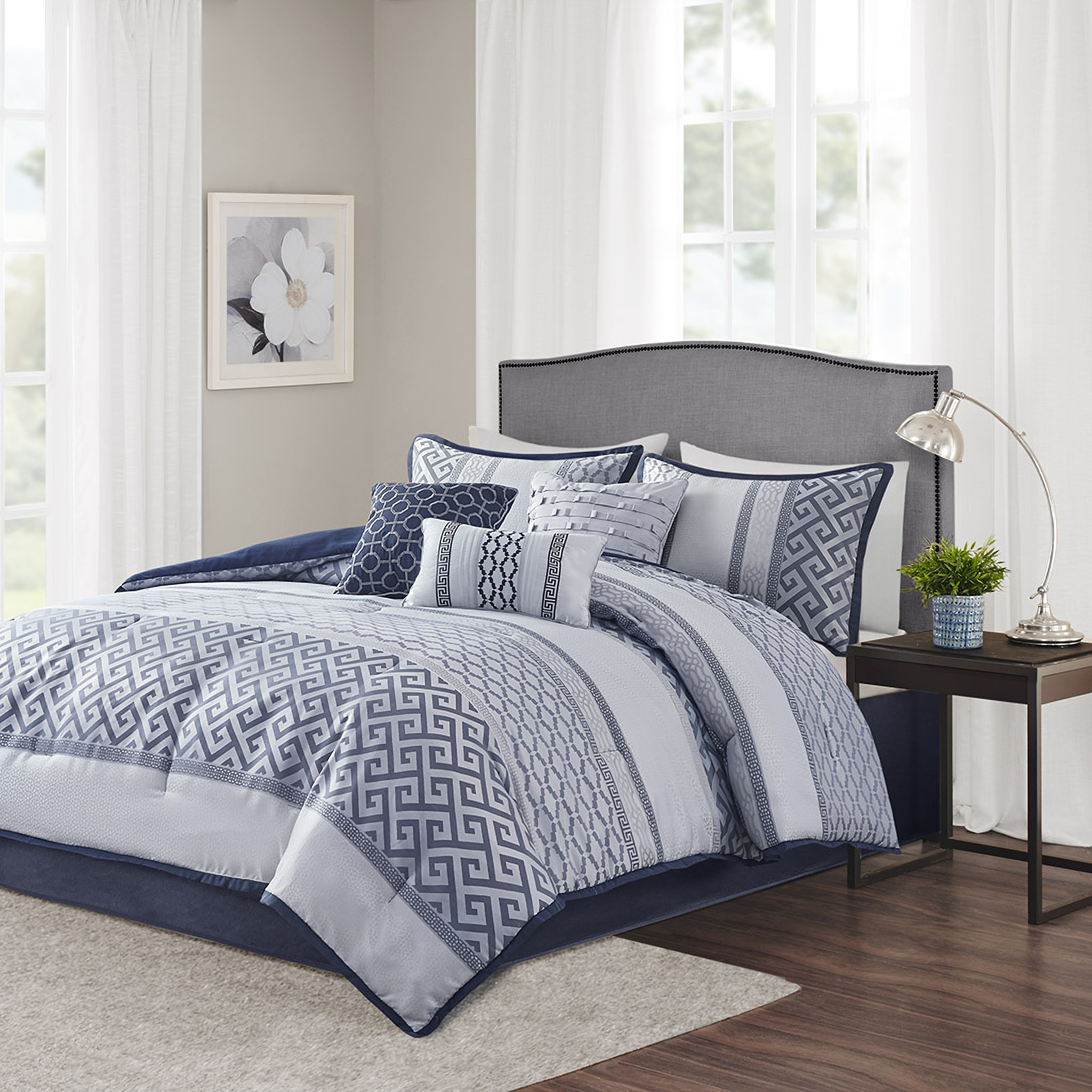 Hallie 6 Piece Traditional Cotton Comforter Set Gray King