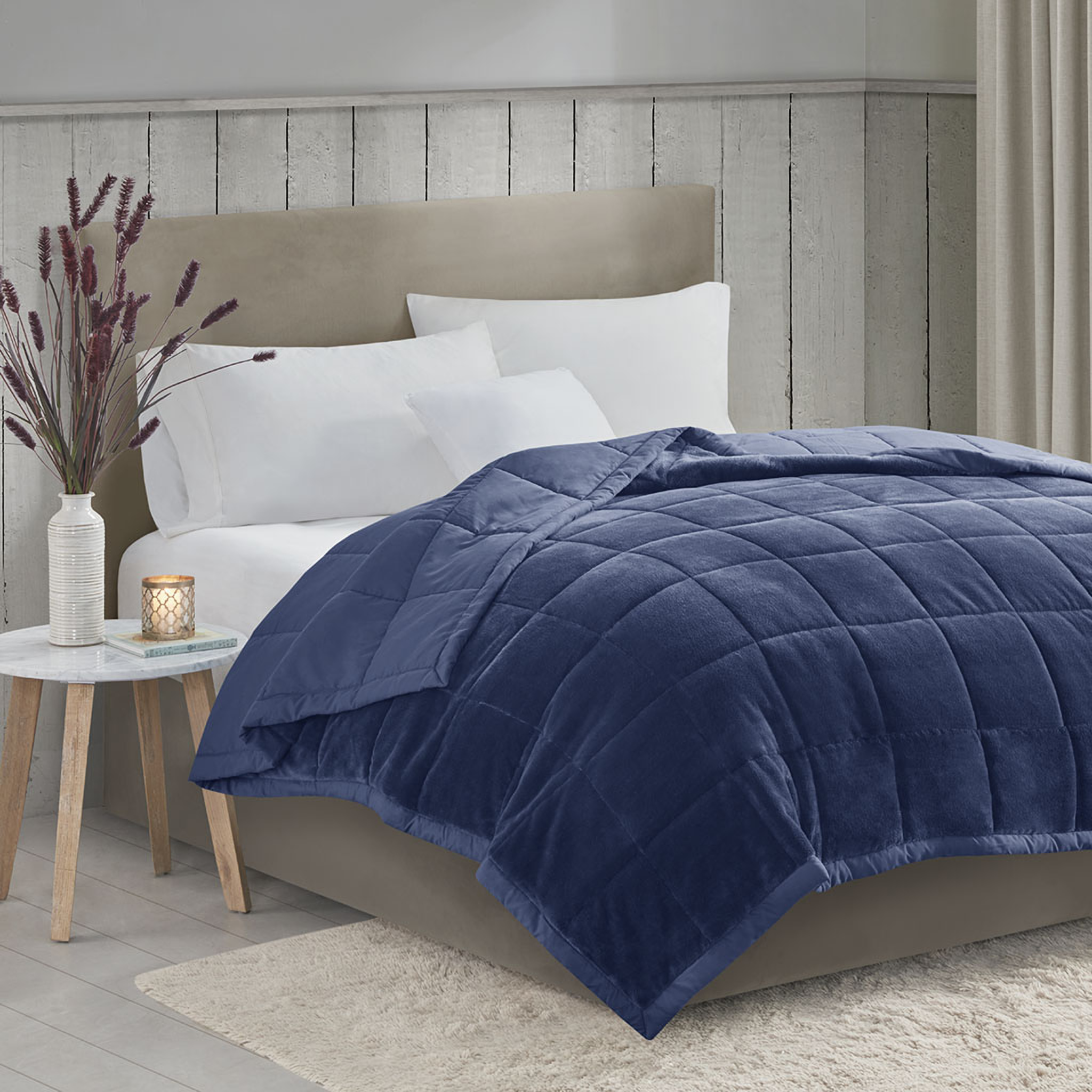 Polyester Reversible Plush To Microfiber Da Twin Blanket In Navy