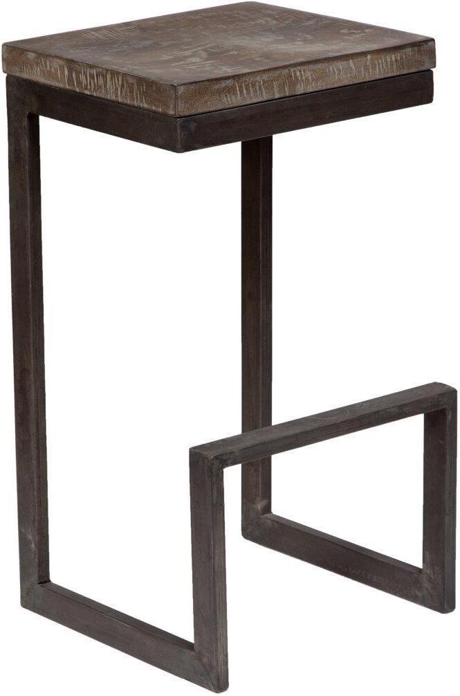 Porter Designs Cube Solid Mango Wood And Metal Bar Stool In Gray