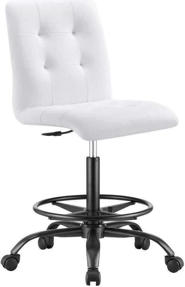 Prim Armless Vegan Leather Drafting Chair In Black White by Modway