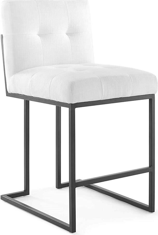 Privy Black And White Stainless, White Fabric Bar Stools