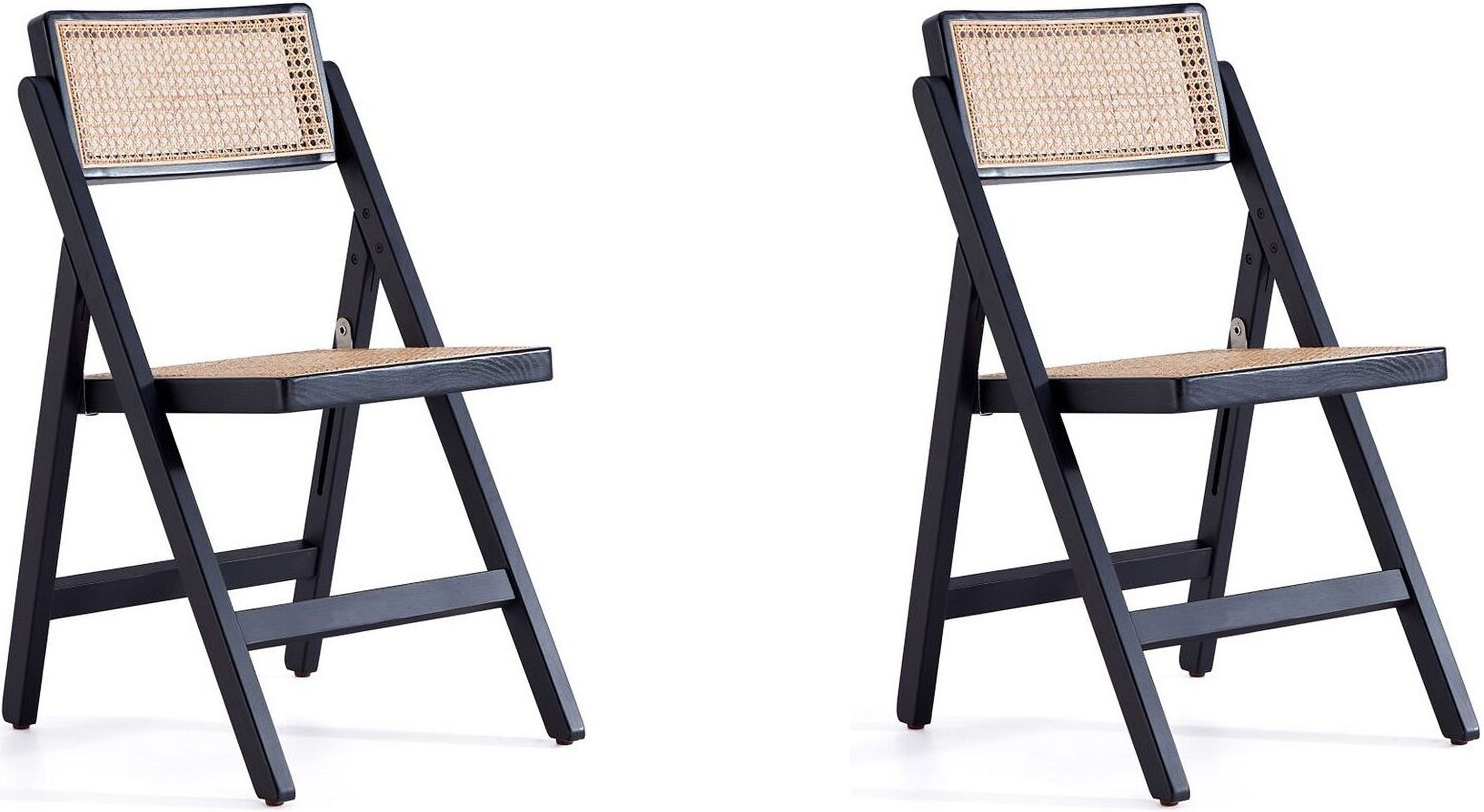 Pullman Folding Dining Chair In Black And Natural Cane Set of 2 by