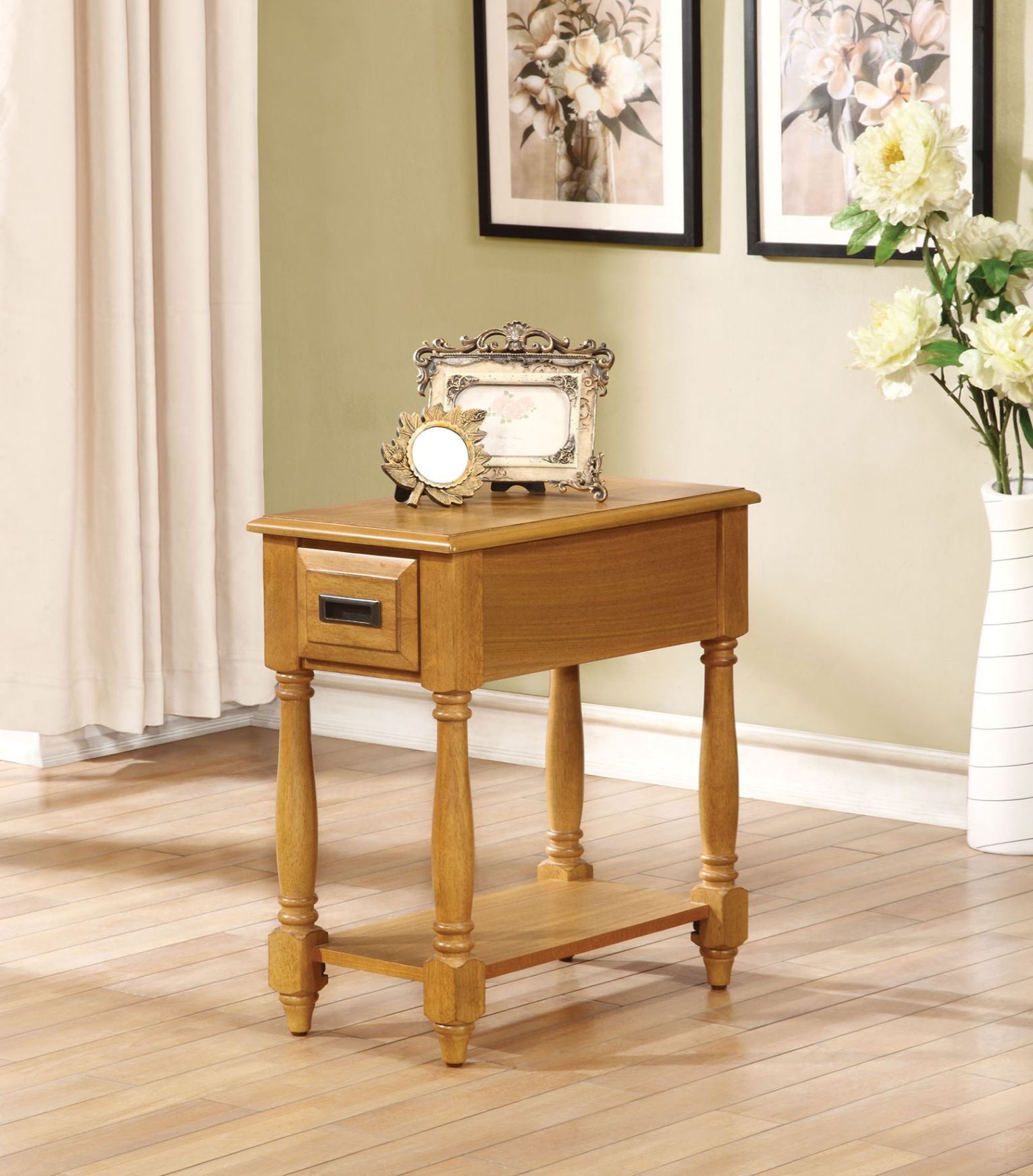 Small light oak on sale side table