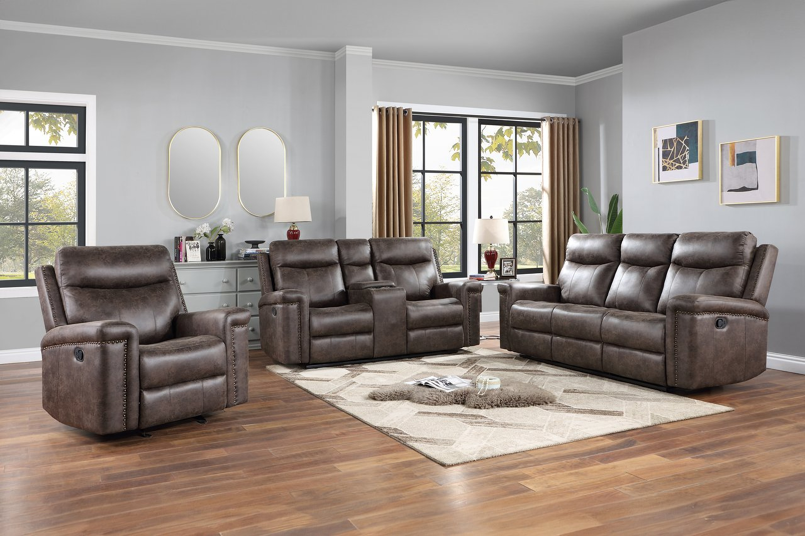 Quade Manual Living Room Set In Mocha by New Classic | 1StopBedrooms