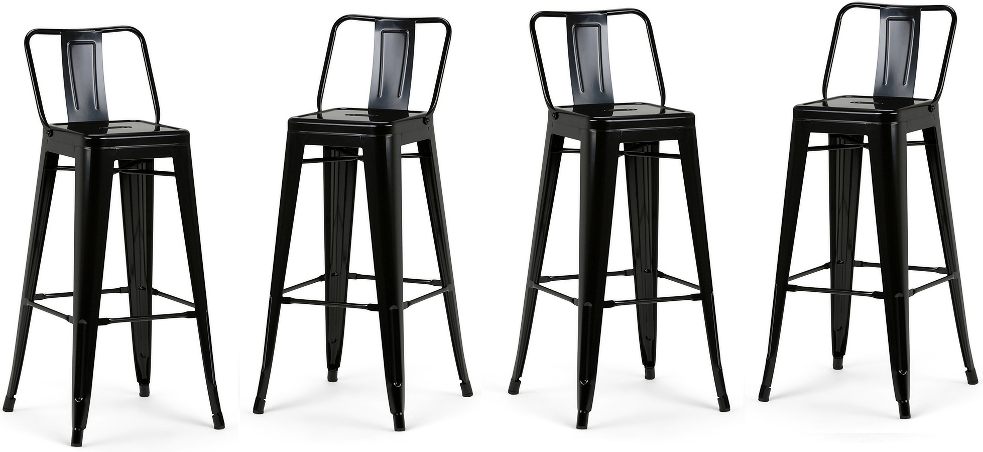 Quench metal bar stool with curved back vertical slat cross brace and