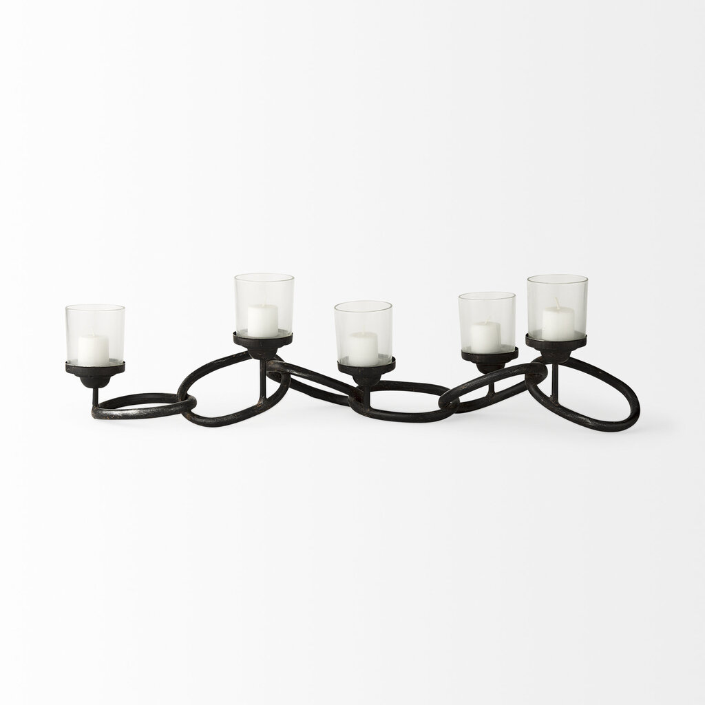 Quito metal chain link five candle table candle holder in black by