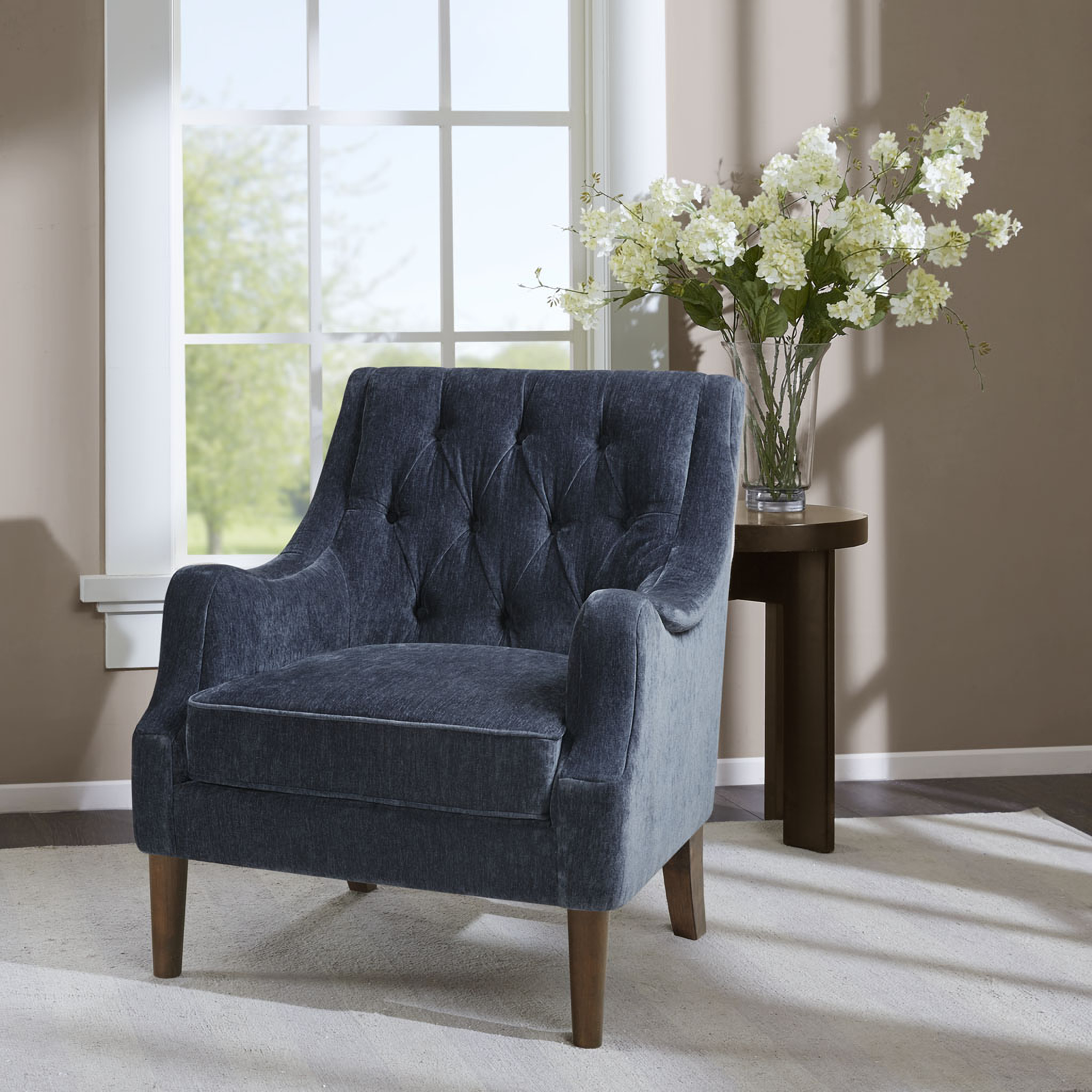 Qwen Button Tufted Accent Chair In Navy by Olliix 1StopBedrooms