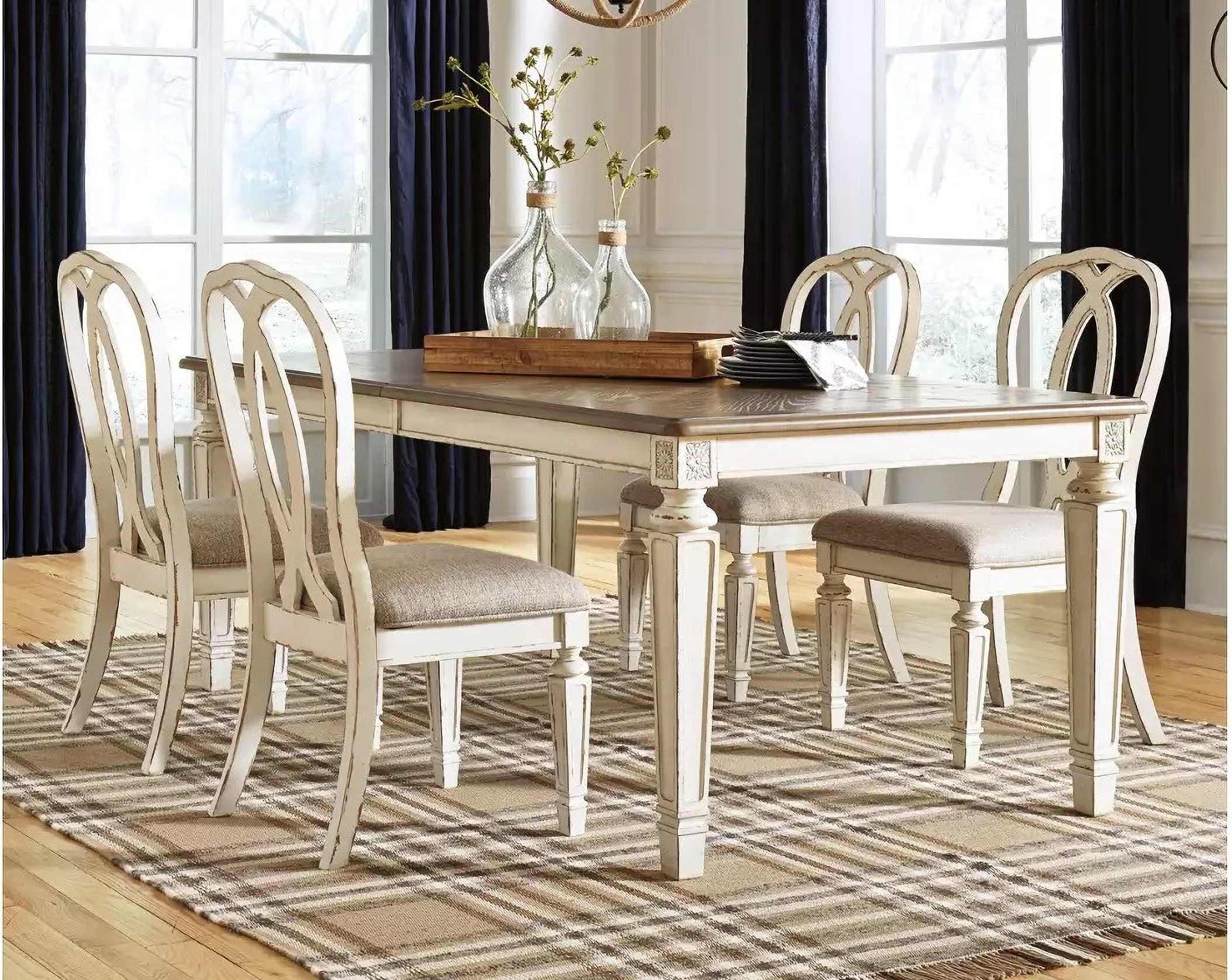 Realyn Chipped White Extendable, Extendable Dining Room Table Seats 123