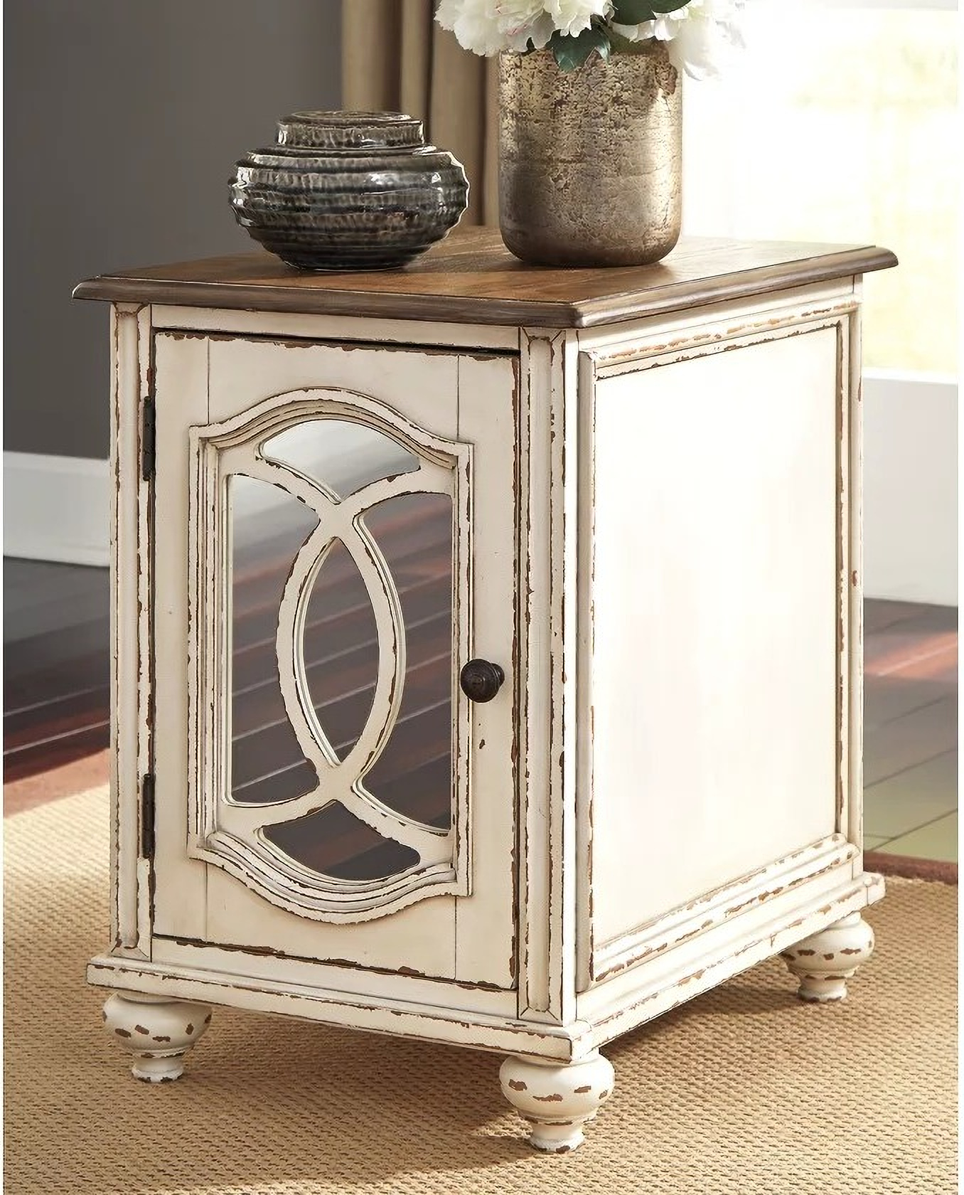 Meinertz Chair Side End Table - White/Brown Meinertz Chair Side End Table - White/Brown