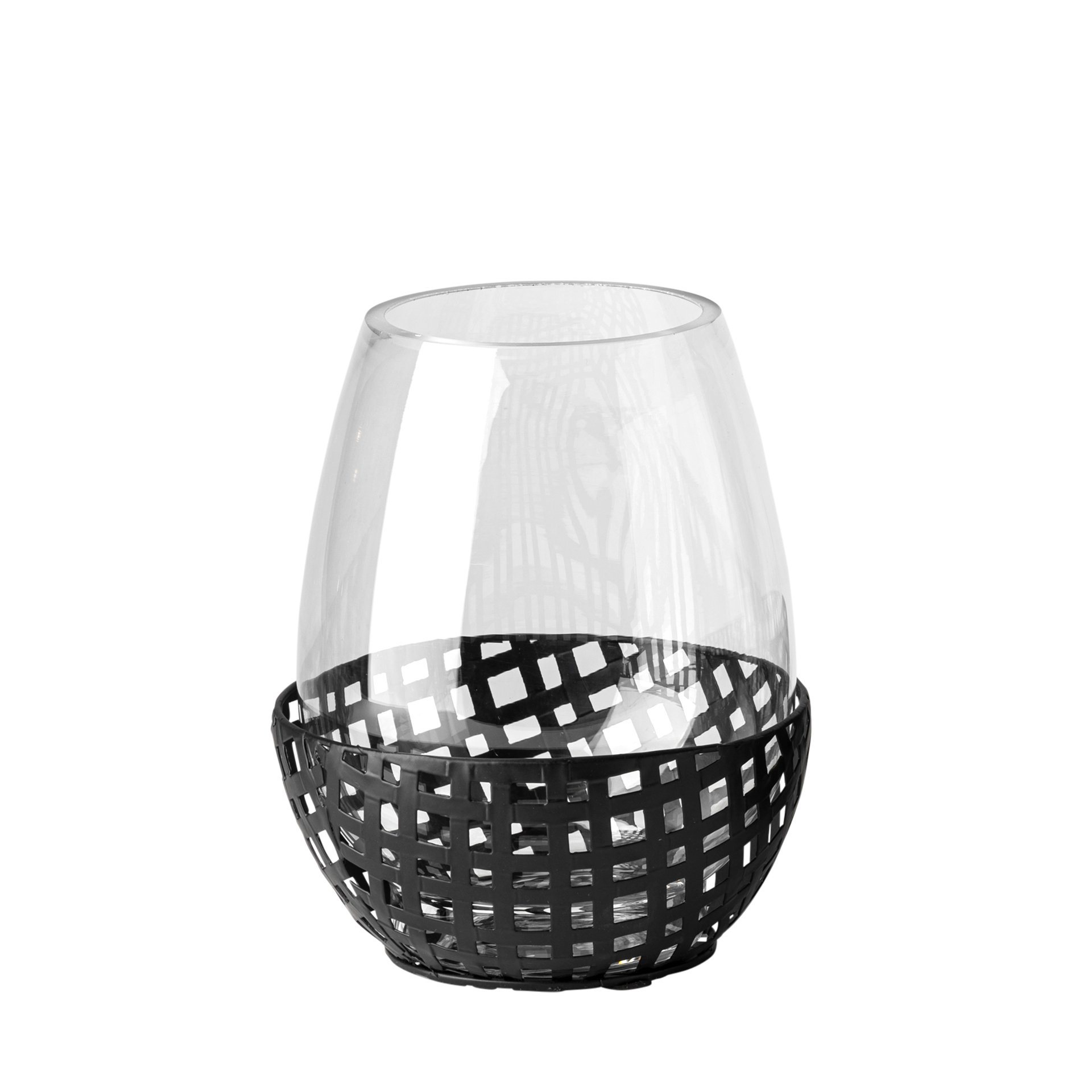 Reena i woven metal base small table candle holder in black by mercana