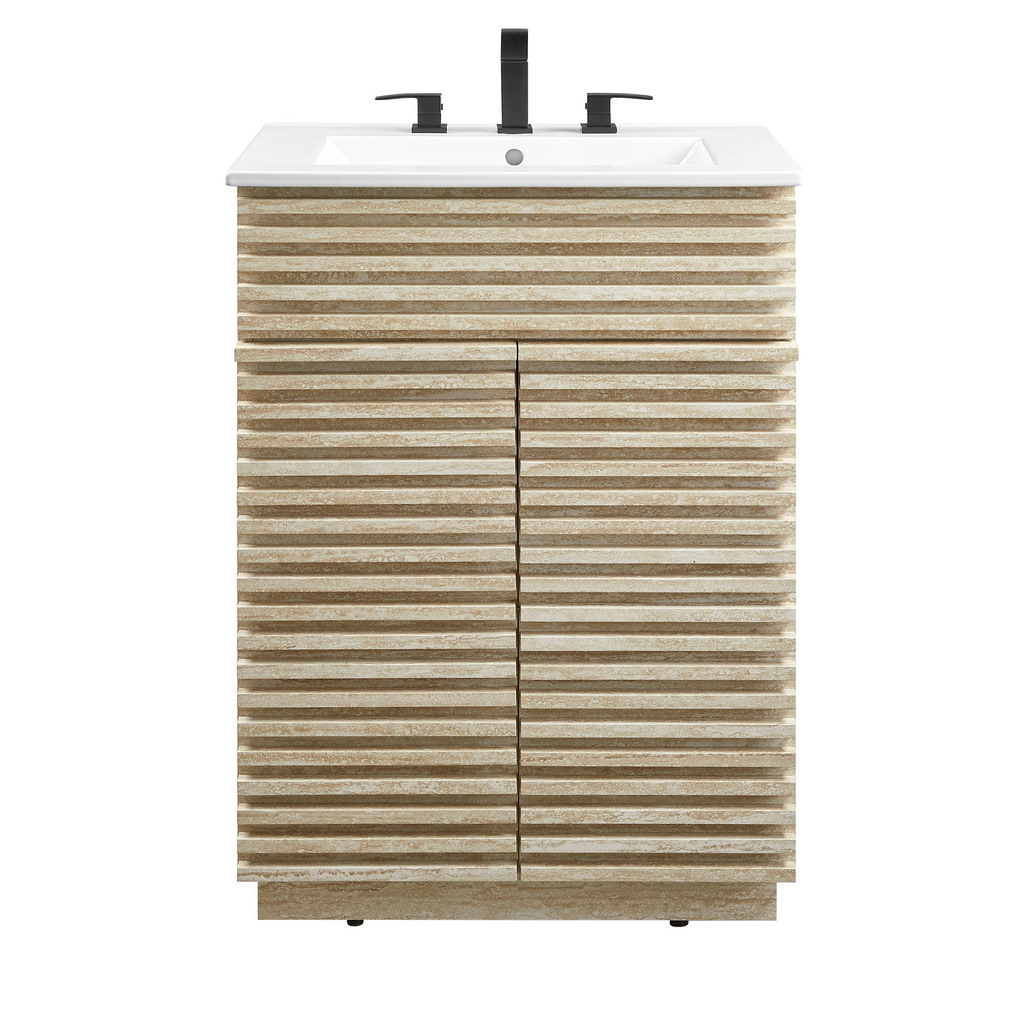 Render 24 Inch Faux Travertine Bathroom Vanity With Sink In White by ...