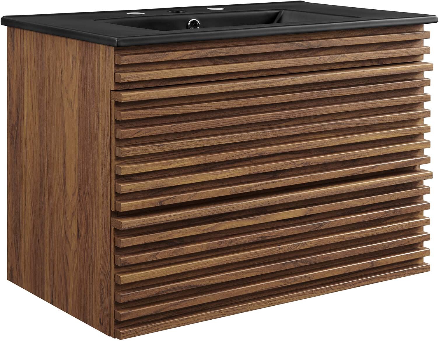 Render 30 Inch Wall-Mount Bathroom Vanity In Walnut/Black by Modway ...
