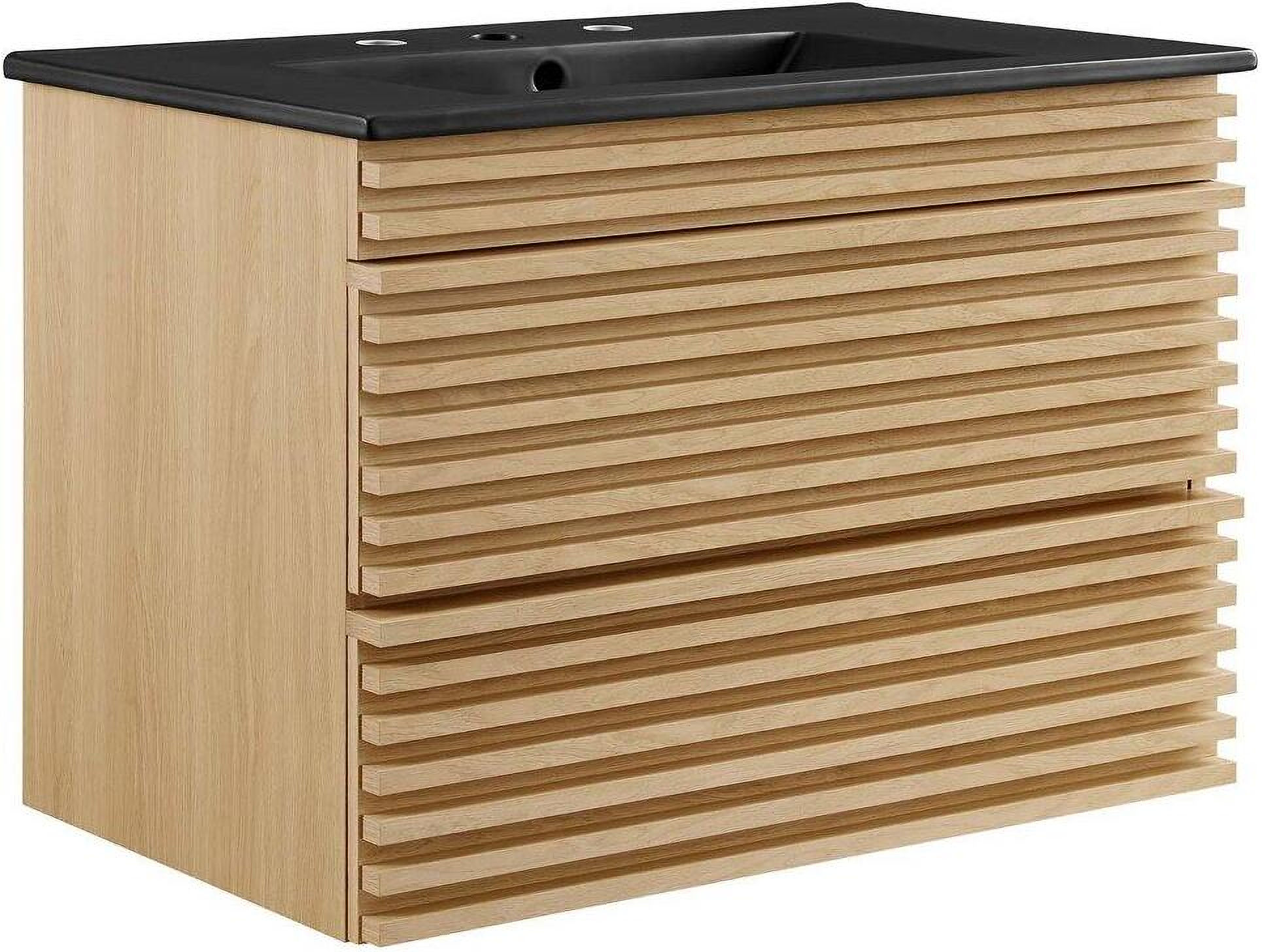 Render 30 Inch Wall Mount Bathroom Vanity In Oak Black by Modway ...