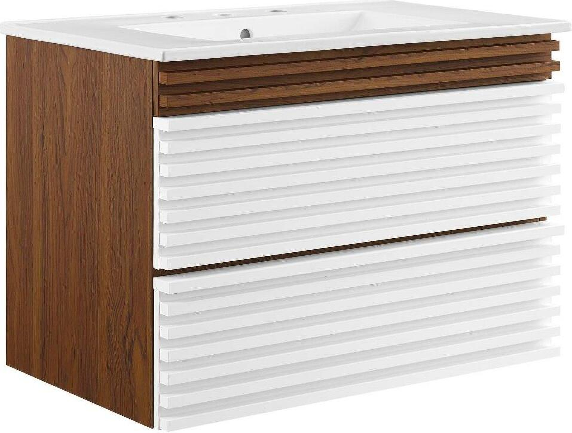 Render 30 Inch Wall Mount Bathroom Vanity In White Walnut by Modway ...