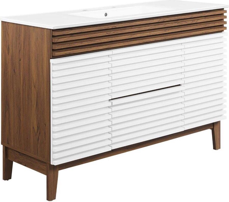 Render Walnut White 48 Inch Single Sink Bathroom Vanity by Modway