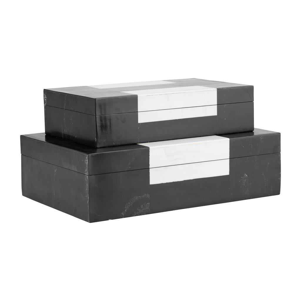 Sagebrook Home Resin (Set of 2) 10/12 Harlequin Boxes Black/White