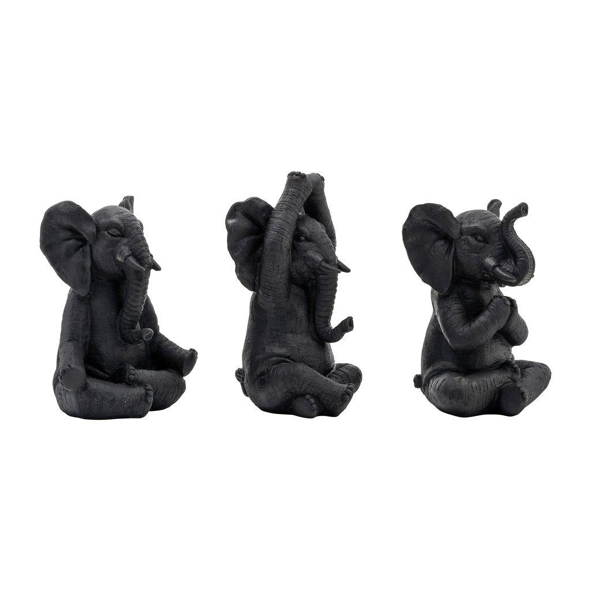 Resin 8 Inch Yoga Elephants Set of 3 In Black by Sagebrook 1StopBedrooms
