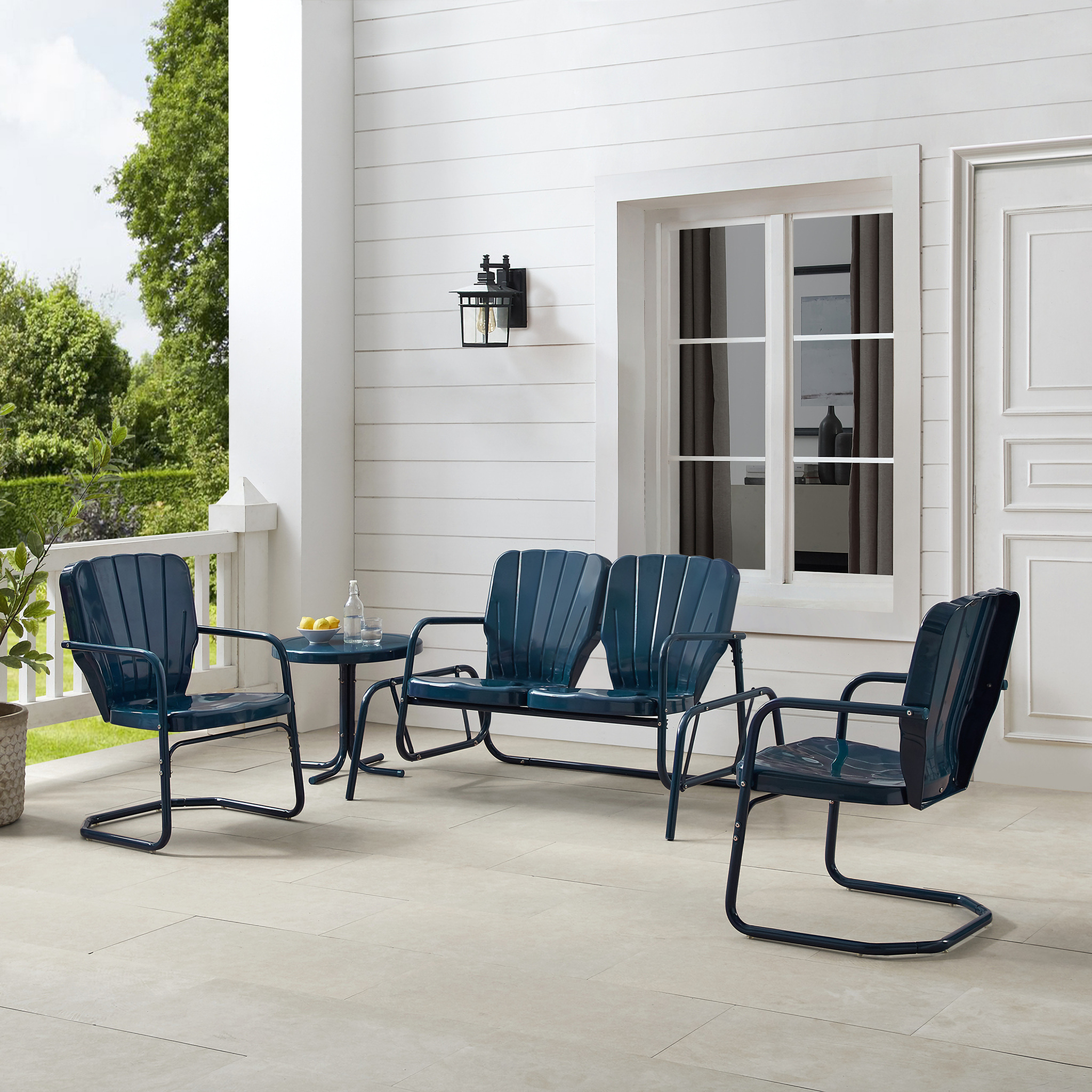 Ridgeland 4 Piece Retro Outdoor Loveseat Glider Patio Set In Navy Gloss