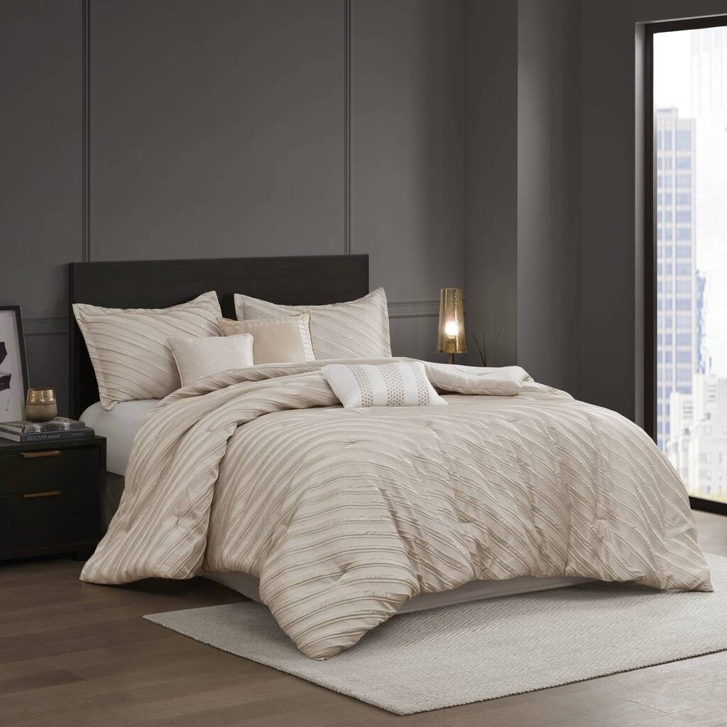 Riva 7 Piece Comforter Set In Beige by Olliix 1StopBedrooms