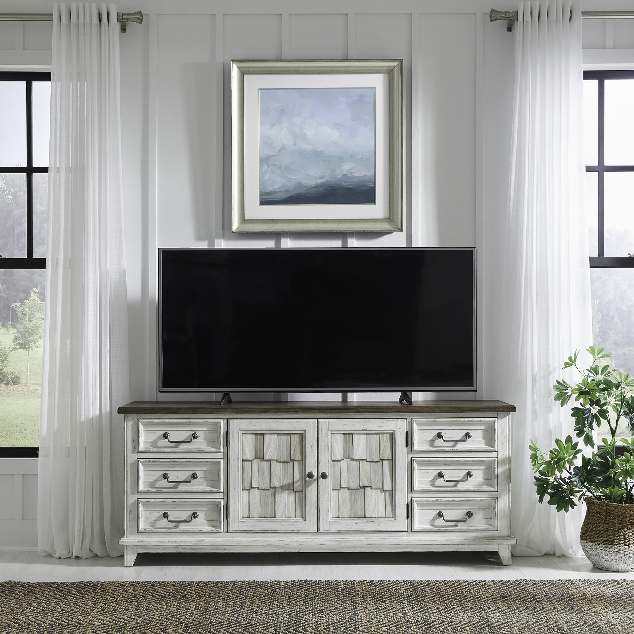 River Place Curio Cabinet In Riverstone White and Tobacco by Liberty