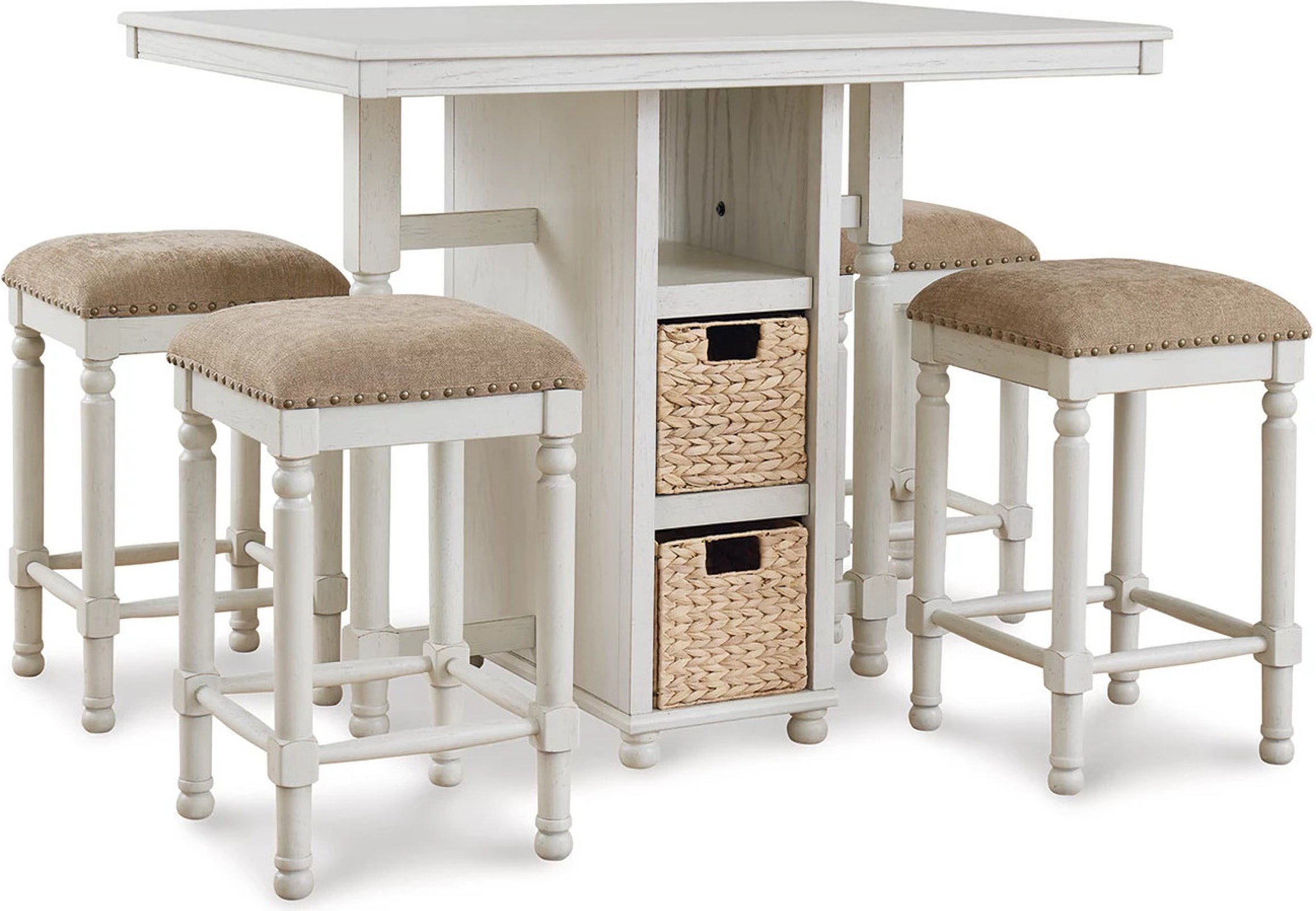 Tia Transitional Antique White Wood Multi-Storage 3-Piece Kitchen Island Set by Furniture of America - Antique White/White