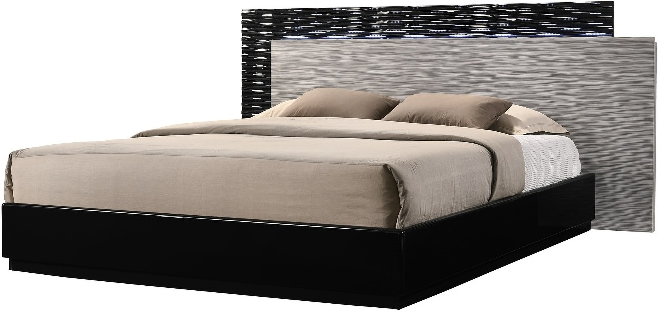 Roma Black and Grey Lacquer Queen Platform Bed by J&M 1StopBedrooms