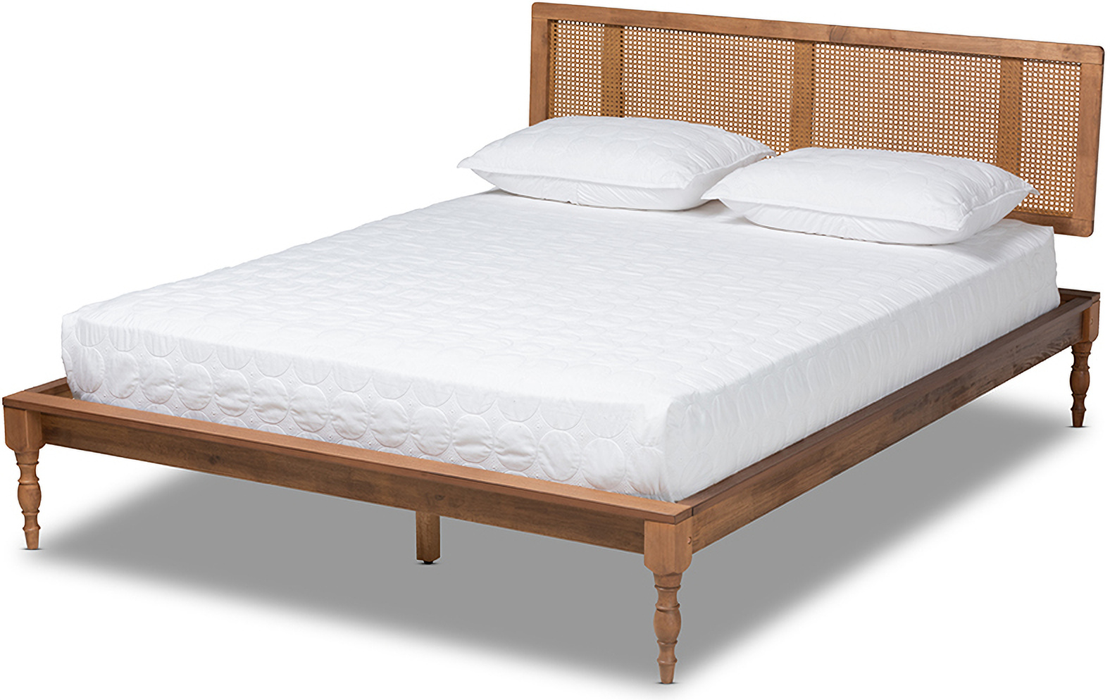 Baxton Studio Romy Vintage French Inspired Ash Wanut Finished Wood and Synthetic Rattan Full Size Platform Bed Baxton Studio Romy Vintage French Inspired Ash Wanut Finished Wood and Synthetic Rattan Full Size Platform Bed