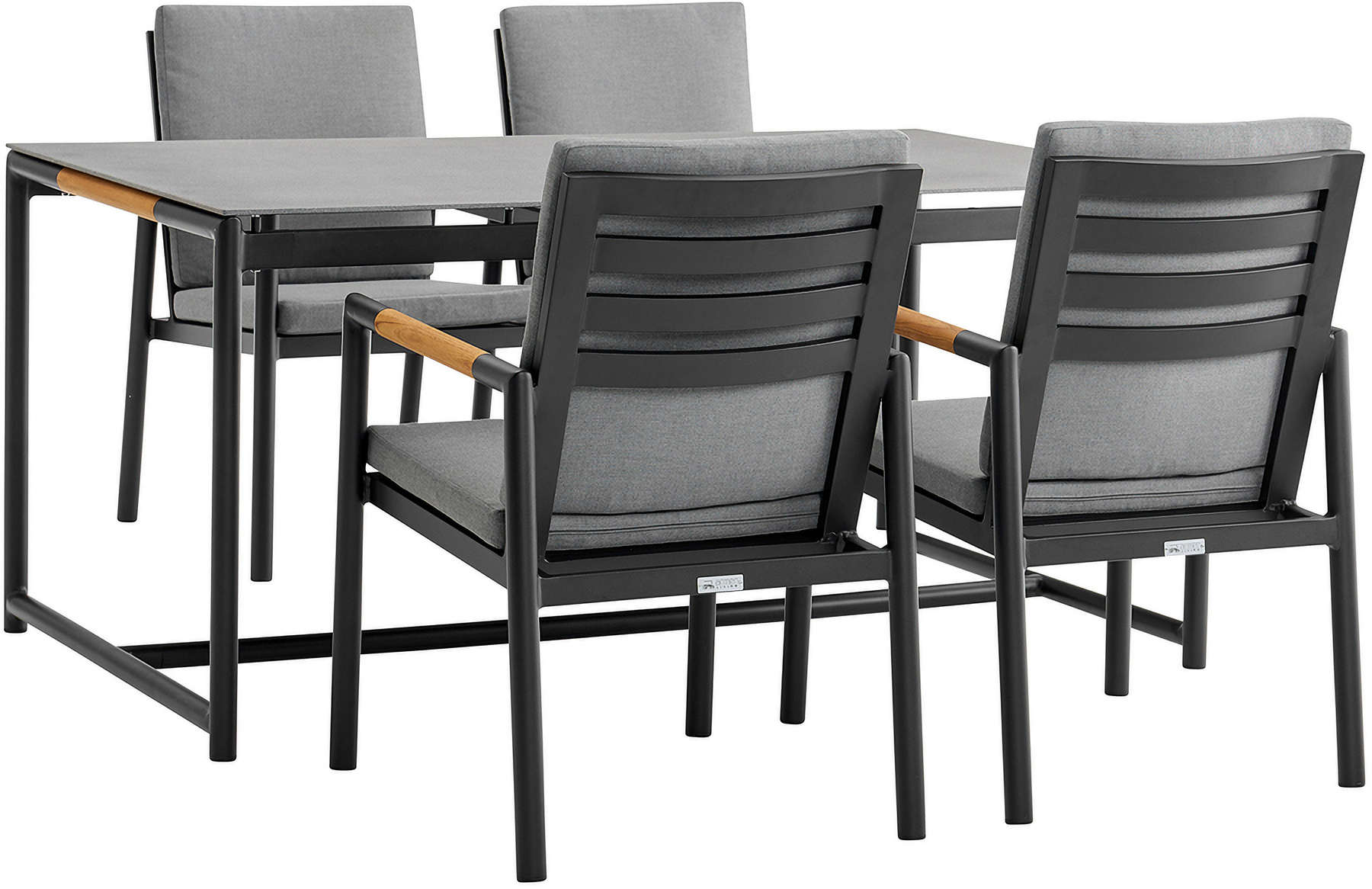 Royal 5-Piece Black Aluminum and Teak Outdoor Dining Set with Dark Gray Fabric by Armen Living ...
