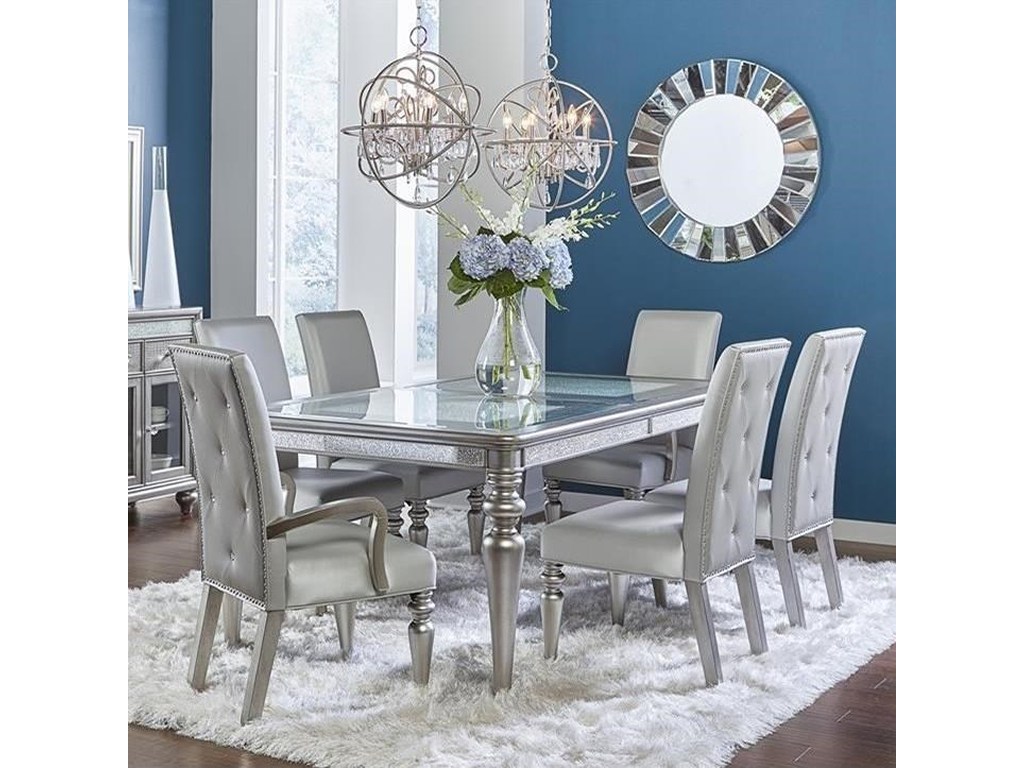 Posh Silver Luxe Mirror Trim Leg Dining Room Set