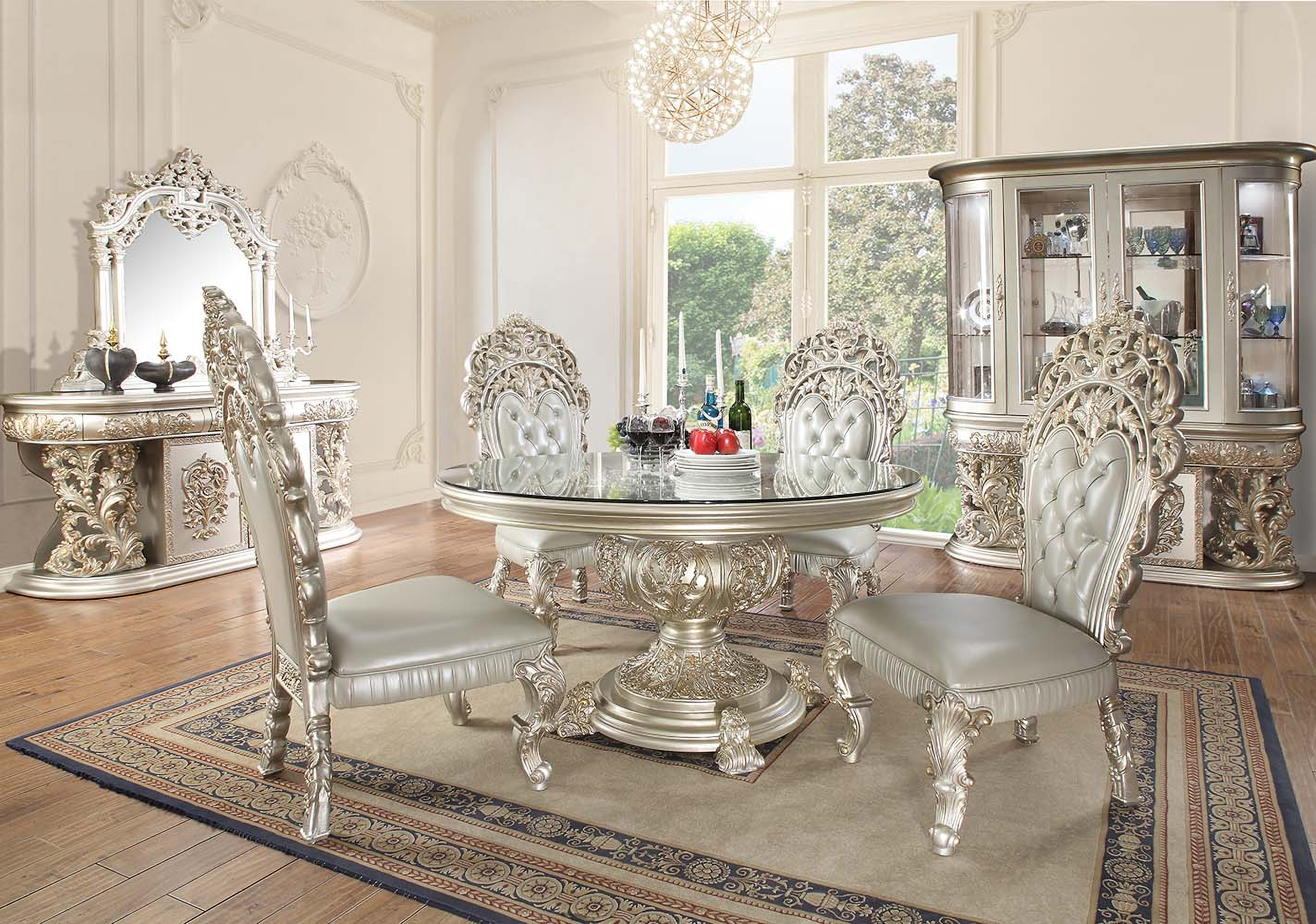 Sandoval Round Dining Table In Champagne by ACME | 1StopBedrooms