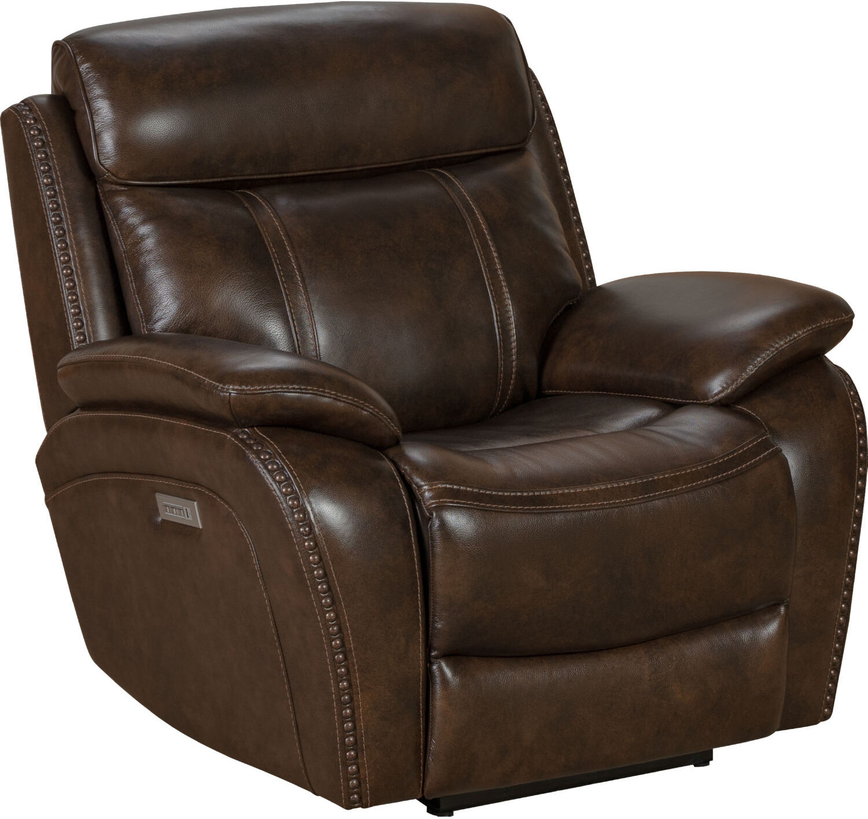 Armen Living Montague Dual Power Headrest and Lumbar Support Recliner Chair in Genuine Brown Leather