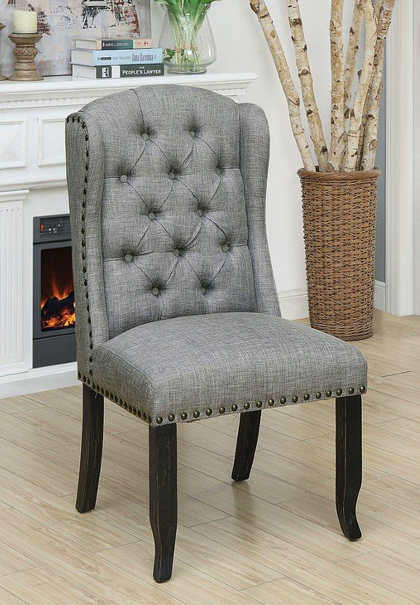 Light gray wingback online chair