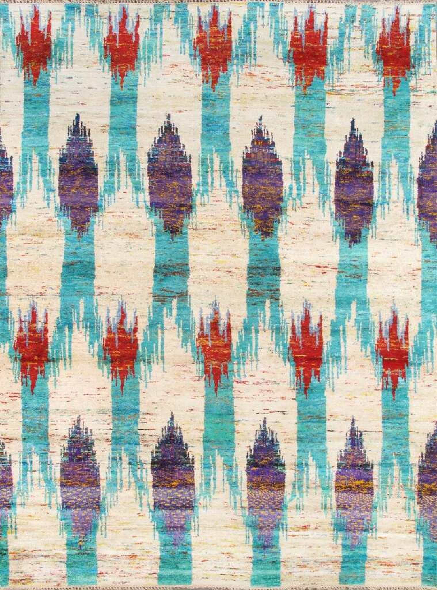 Sari Silk Collection Hand-Knotted Area Rug- 9' x 12' In Ivory and Multi ...