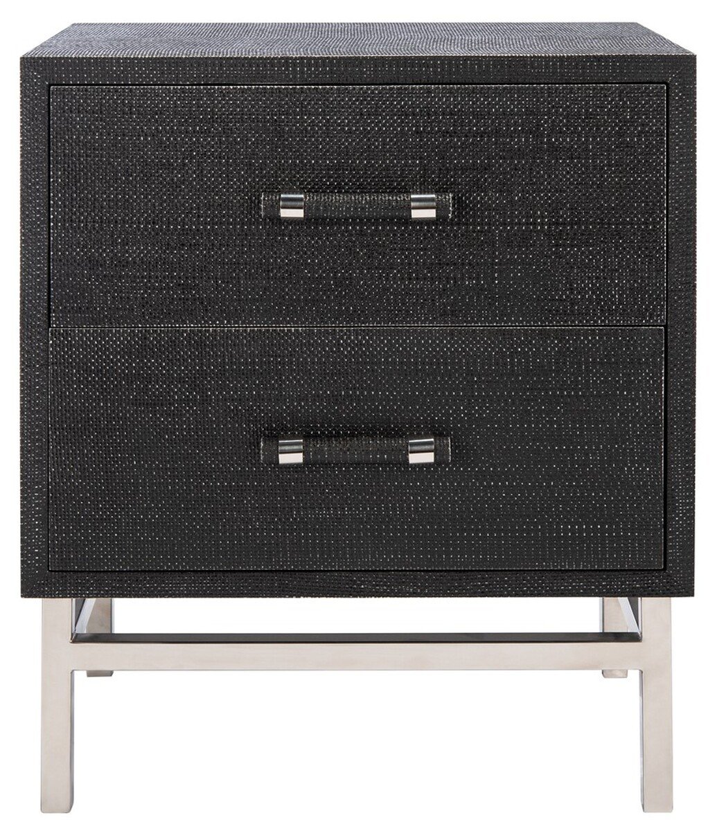 Sawyer Faux Shagreen Nightstand In Black And Silver by Safavieh