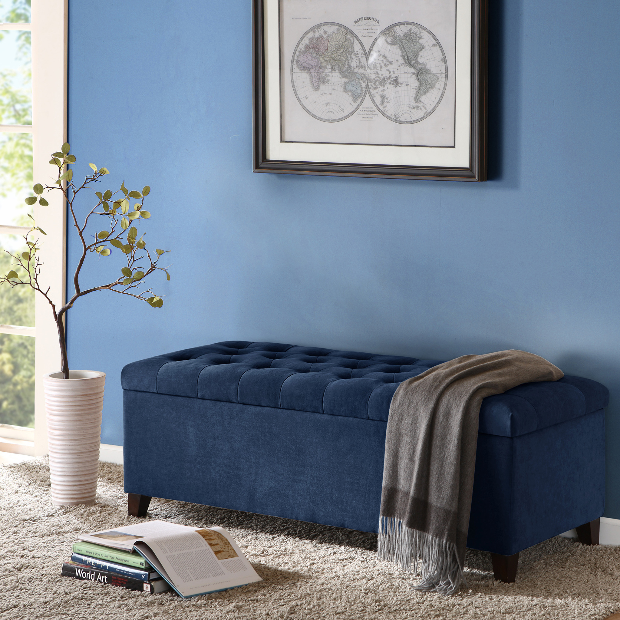 Shandra Tufted Top Storage Bench In Navy by Olliix 1StopBedrooms