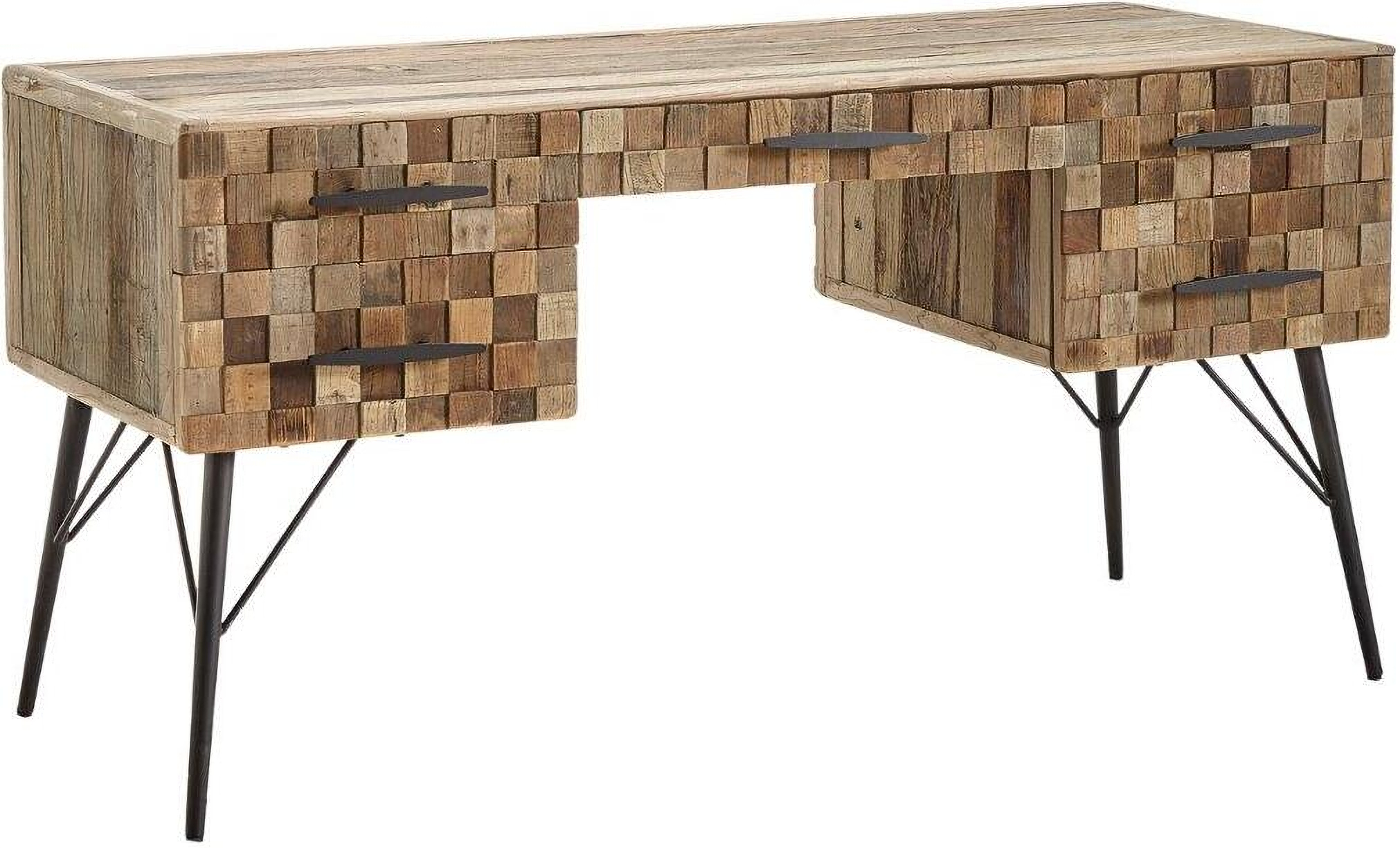 Noir Jetson Natural Brown Teak Wood Midcentury Modern Desk