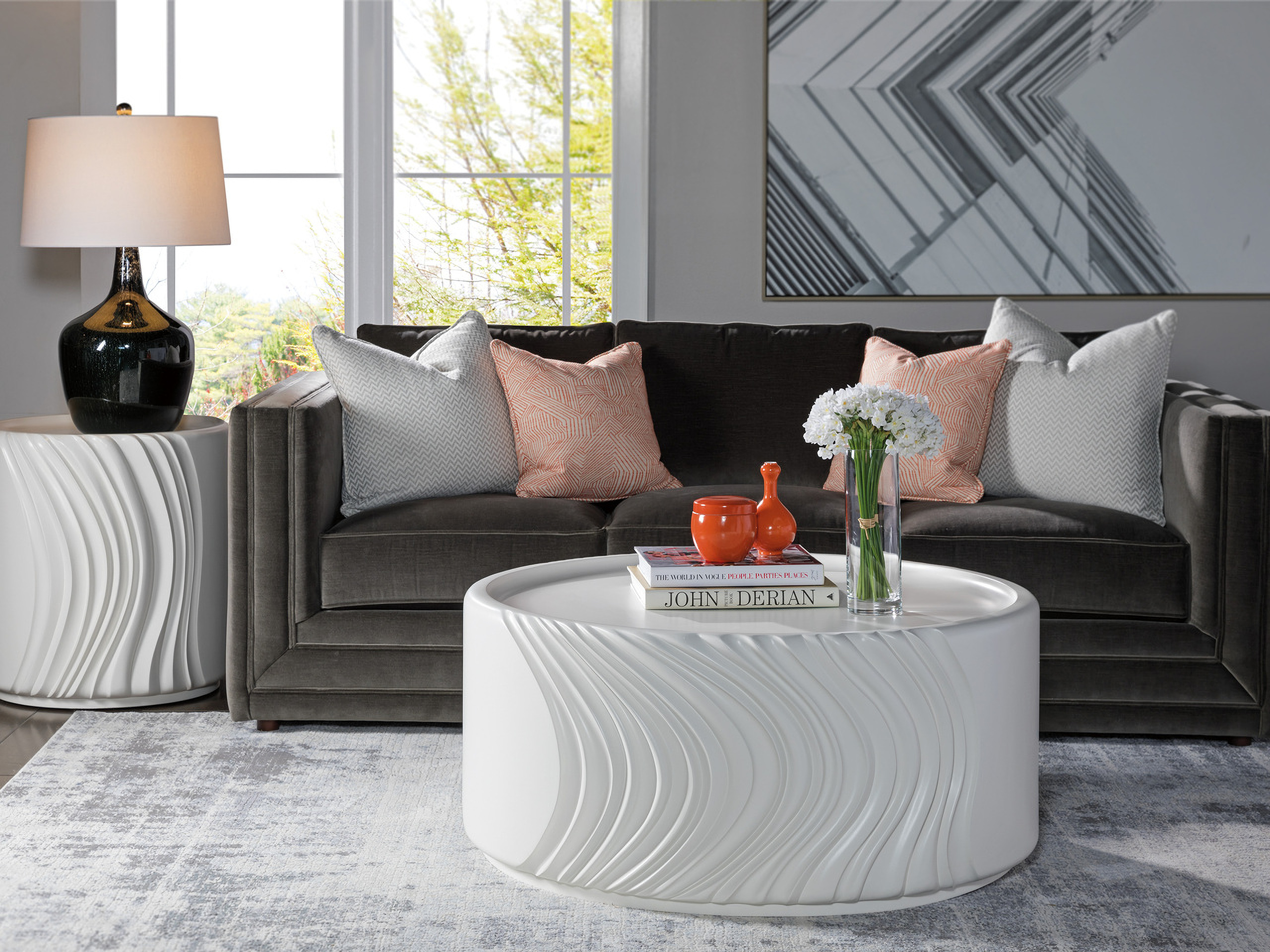 Signature Designs Volante Round Drum Occasional Table Set In Ivory by ...