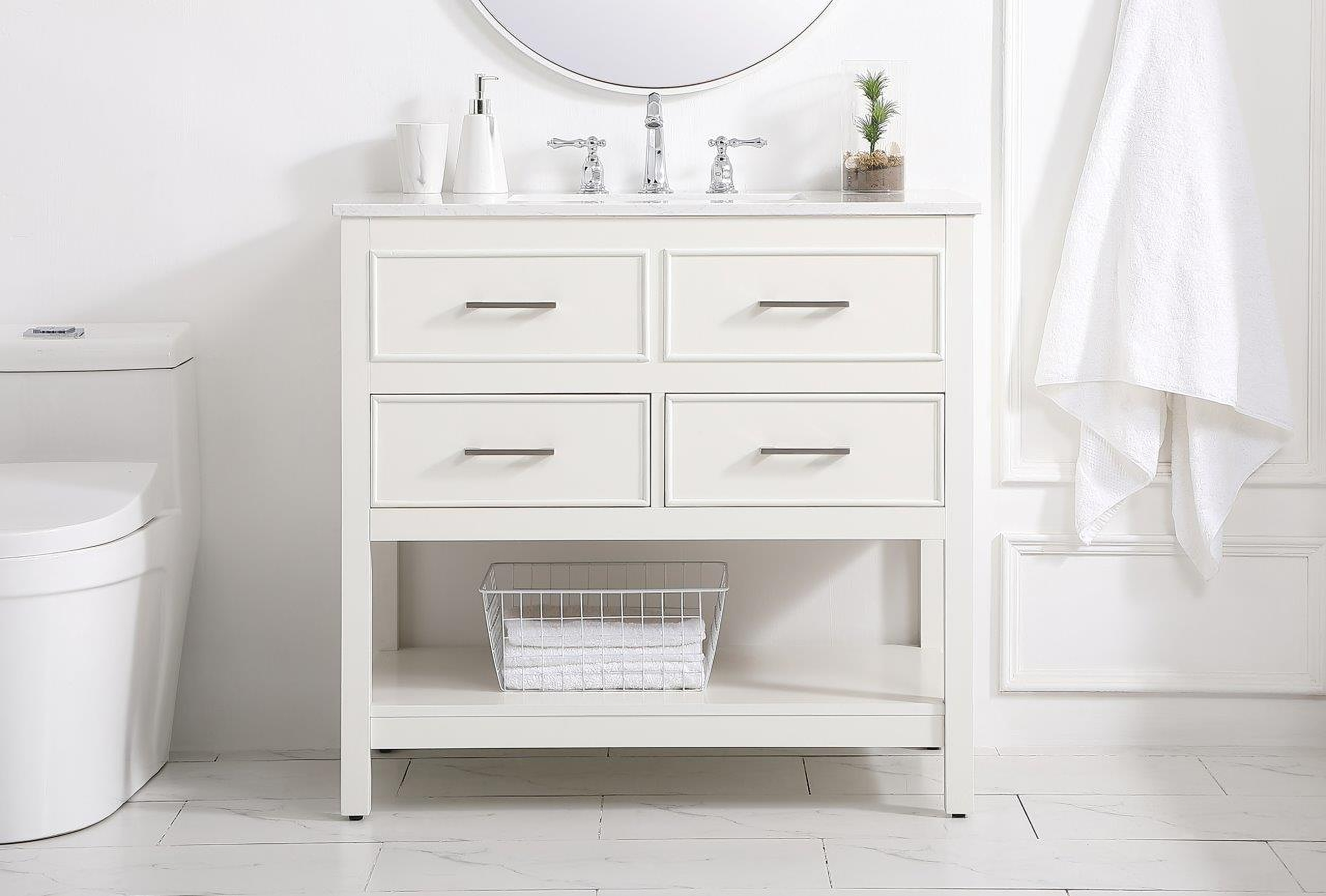 Baxton Studio Bauer 4-Drawer Bathroom Storage Cabinet in White