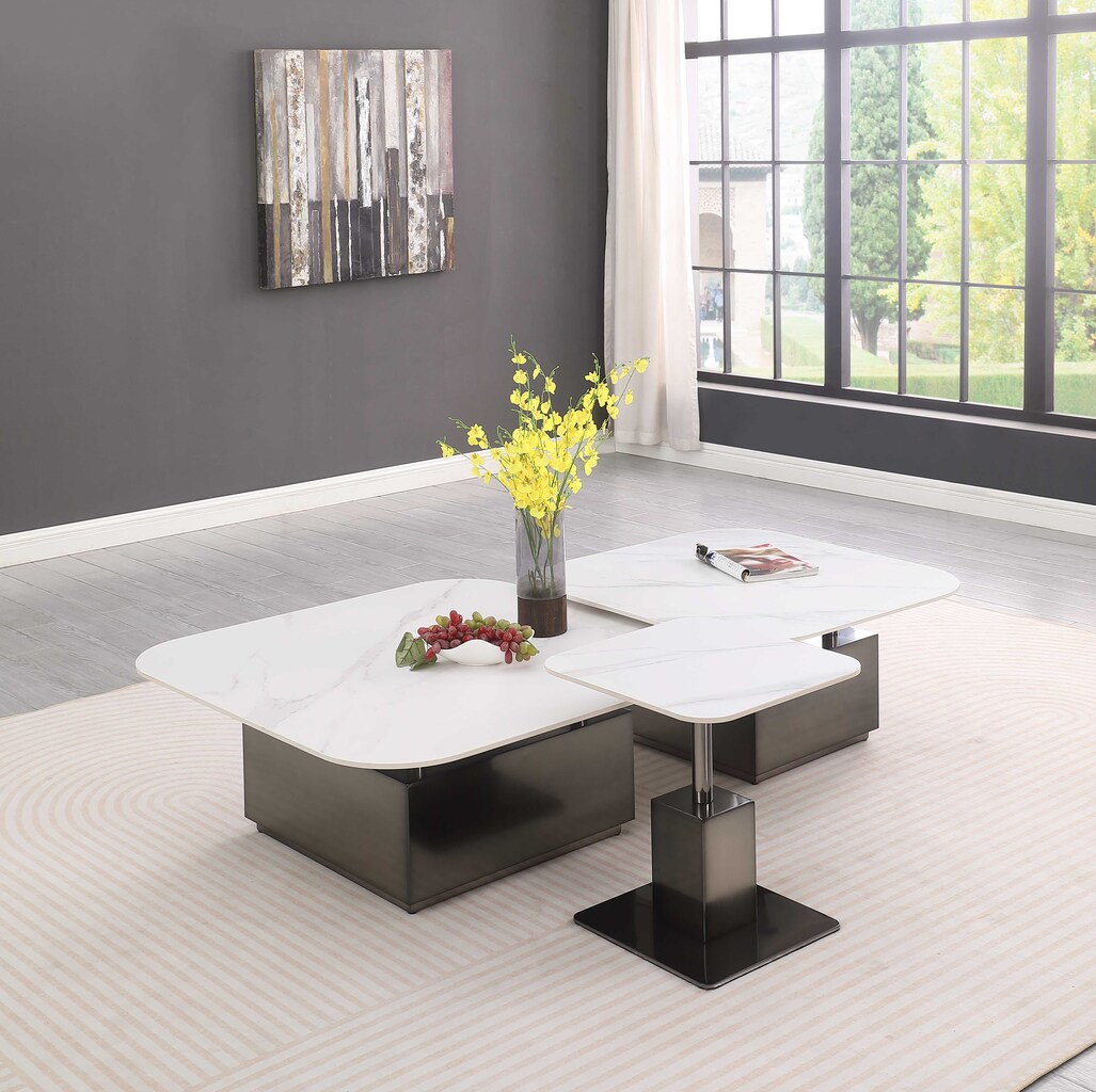 Sintered Stone Top Large Occasional Table Set In White and Black by