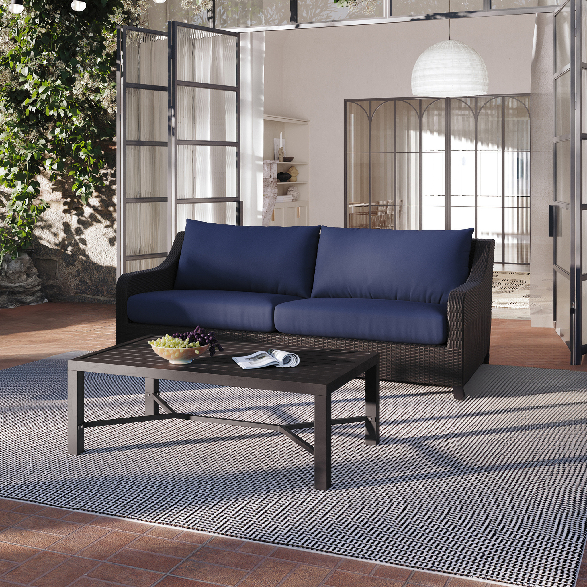 Skye Outdoor Patio Furniture 2 Piece Conversation Set In Blue by New ...