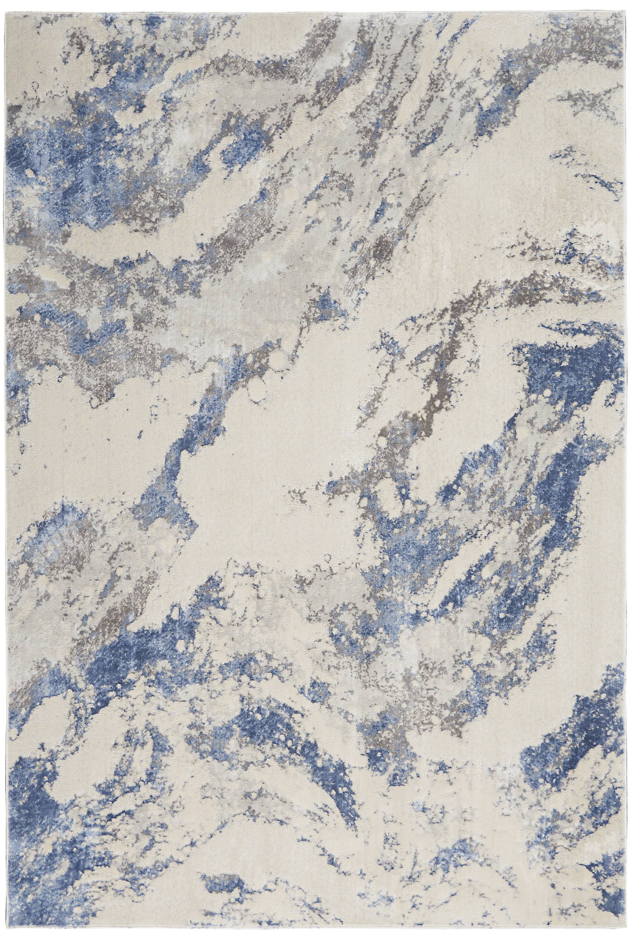 Sleek Textures Blue and Ivory and Grey 3'11