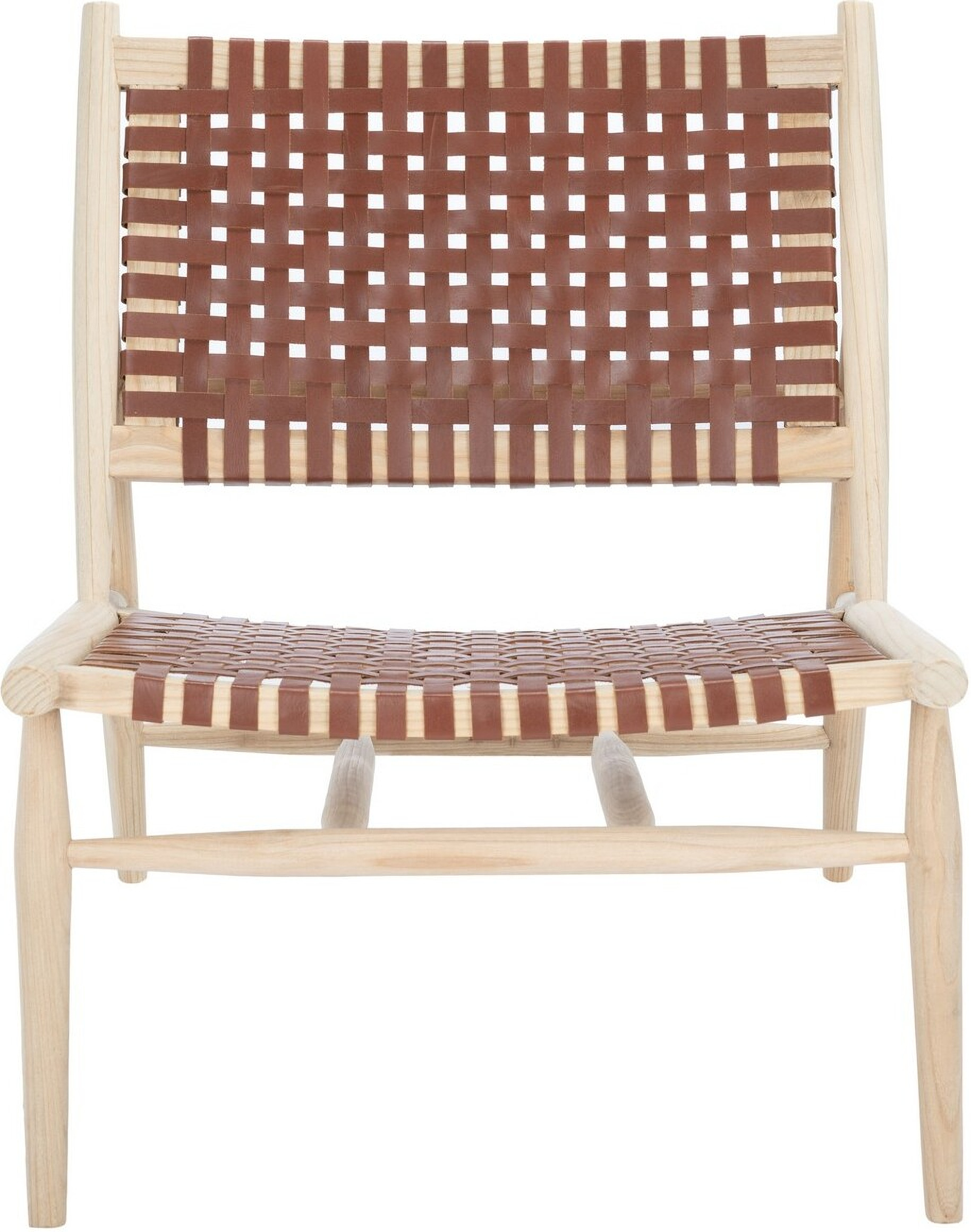 SAFAVIEH Sedia Accento Munro In Legno Di Teak E Pelle Bianca Intrecciata - Stile Mid-Century - Già Montata