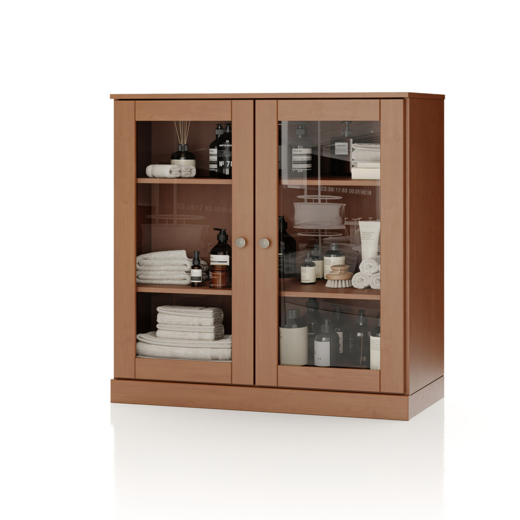 Solid Wood 32" Bathroom Storage Cabinet With Clear Glass Doors And ...