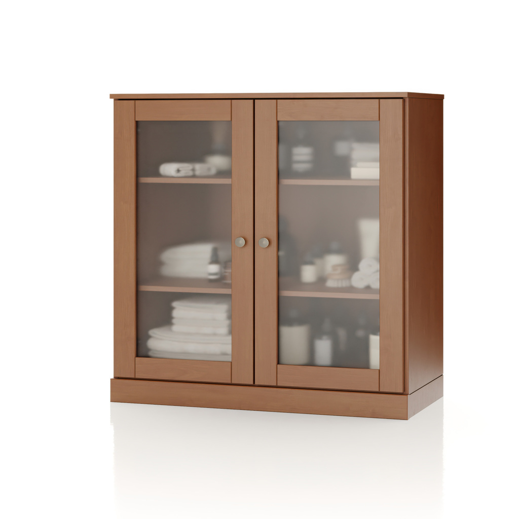 Solid Wood 32" Bathroom Storage Cabinet With Frosted Glass Doors And ...