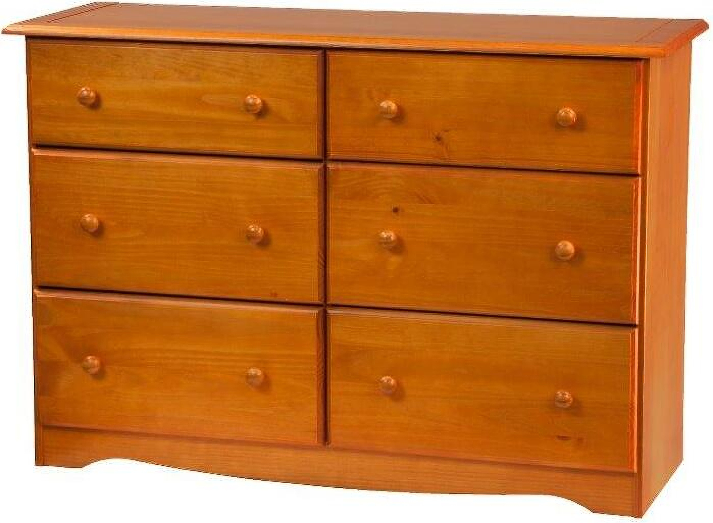 Solid Wood 6 Drawer Double Dresser In Honey Pine by Palace Imports